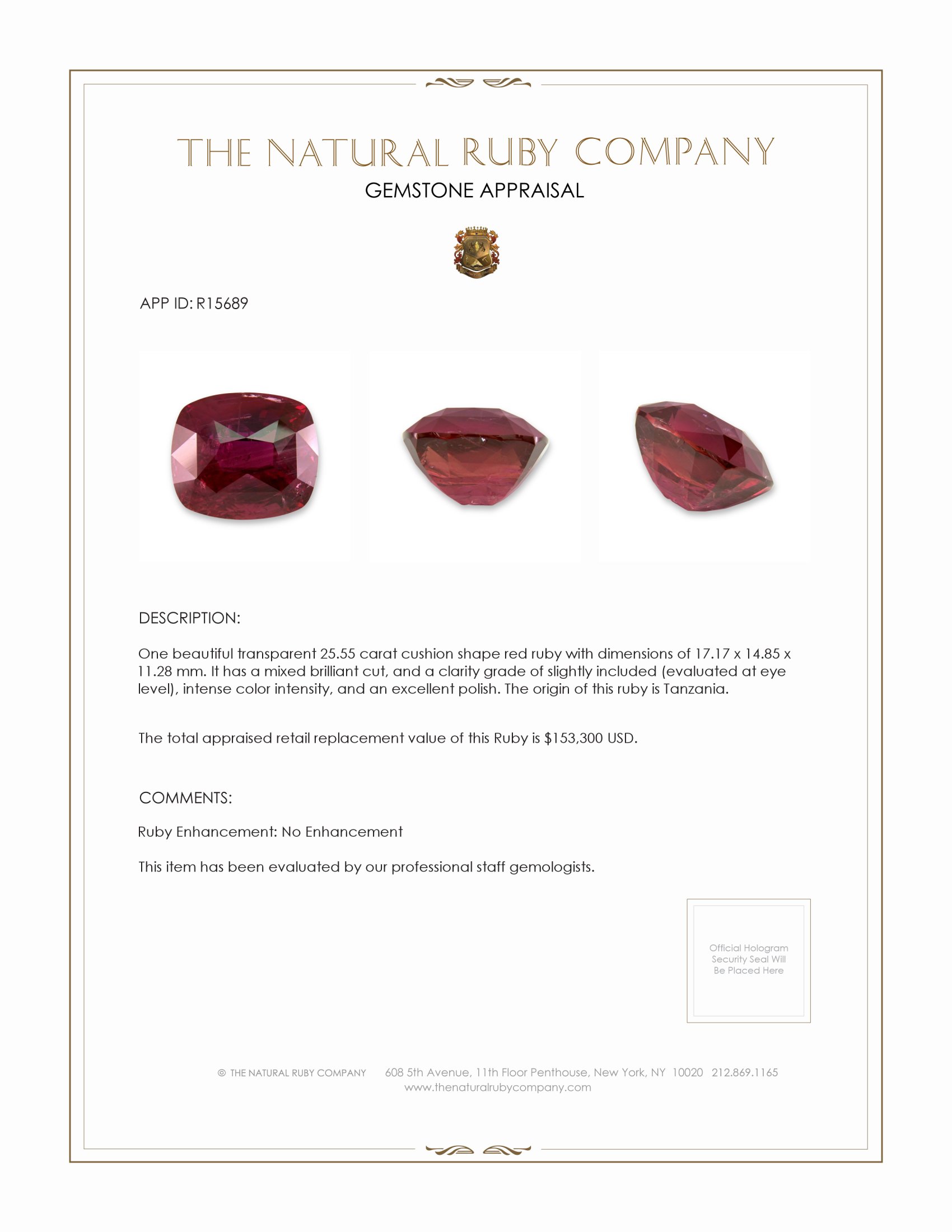 25.55 Ct. Purplish Red Ruby from East Africa