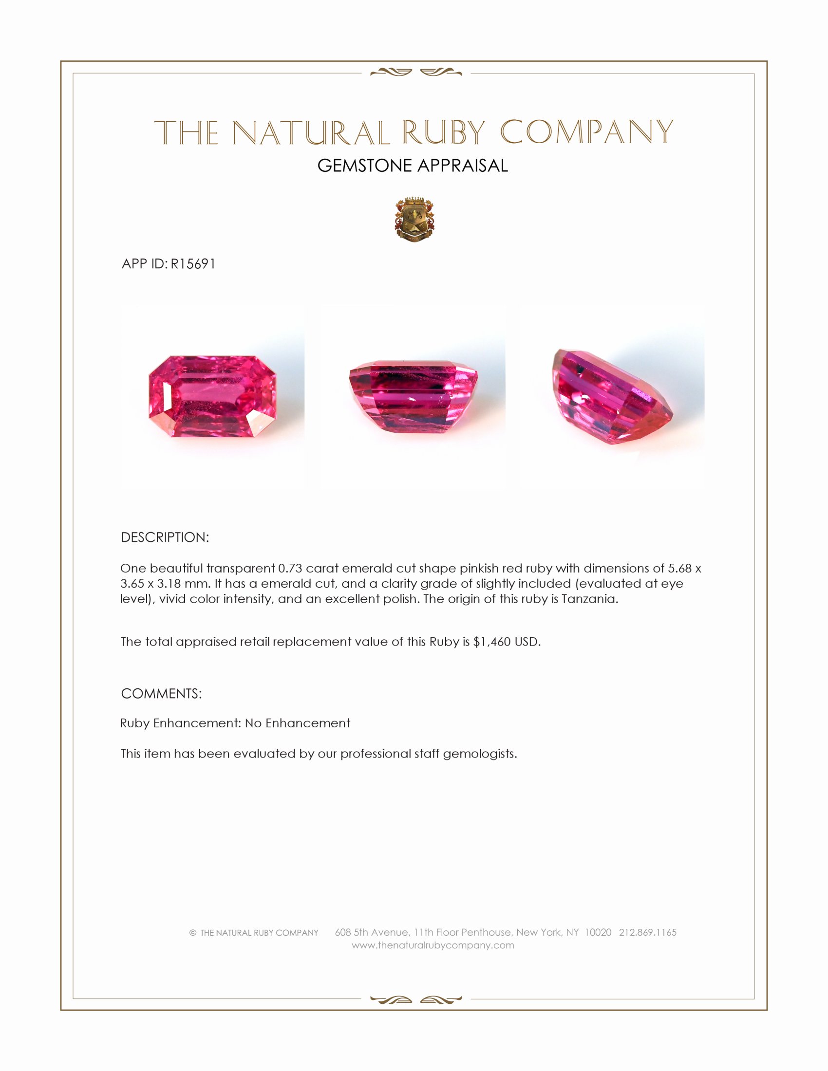 0.73 Ct. Ruby from Tanzania