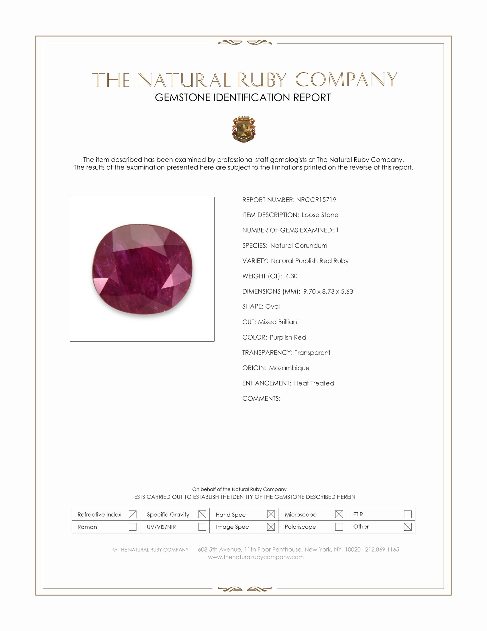 4.30 Ct. Purplish Red Ruby from Mozambique