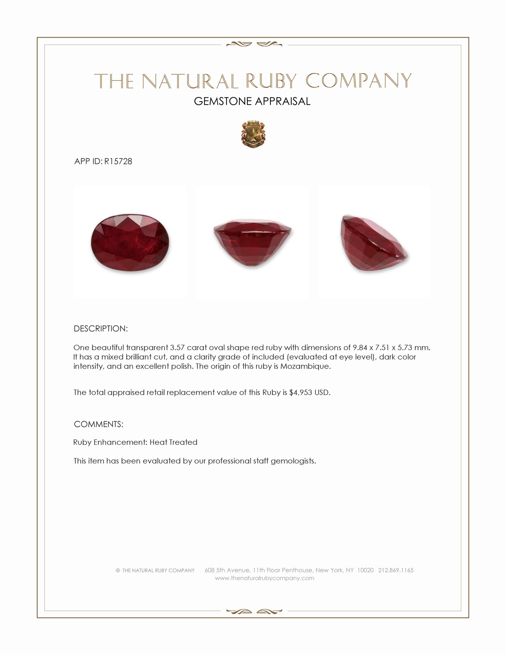 3.57 Ct. Ruby from Mozambique