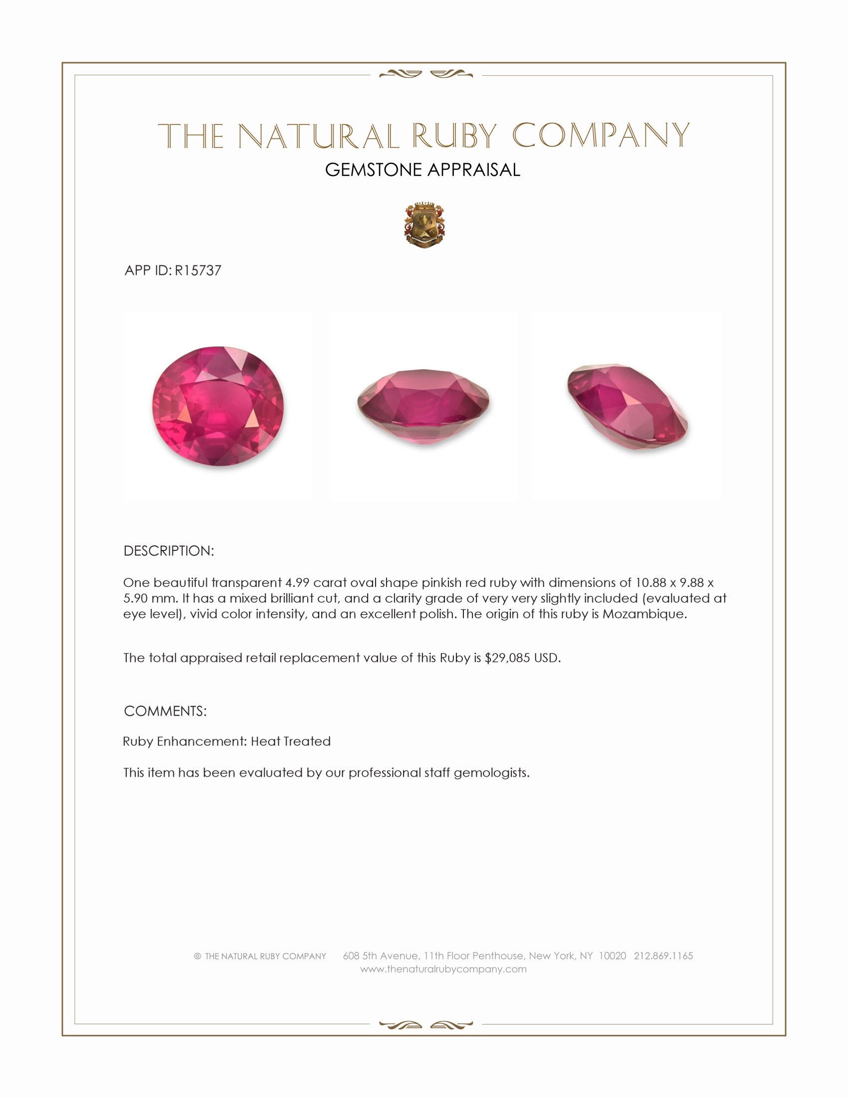 4.99 Ct. Ruby from Mozambique