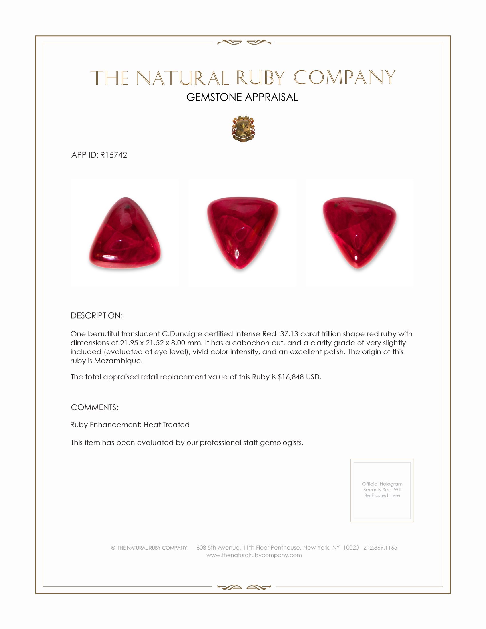 37.13 Ct. Cabochon Ruby from Mozambique