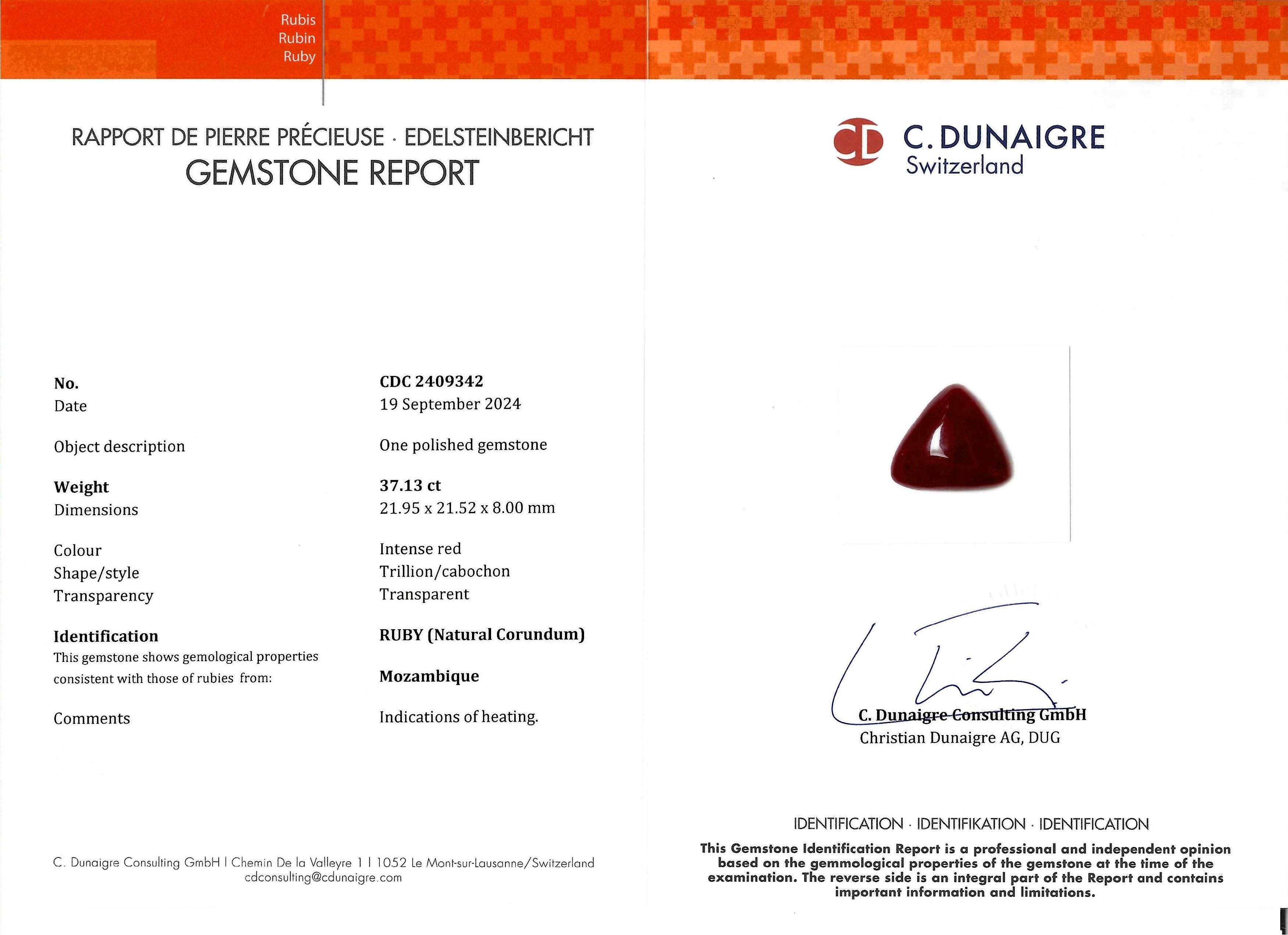 37.13 Ct. Cabochon Ruby from Mozambique