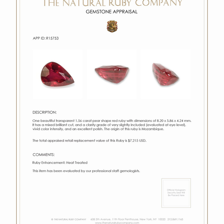 1.56 Ct. Ruby from Mozambique
