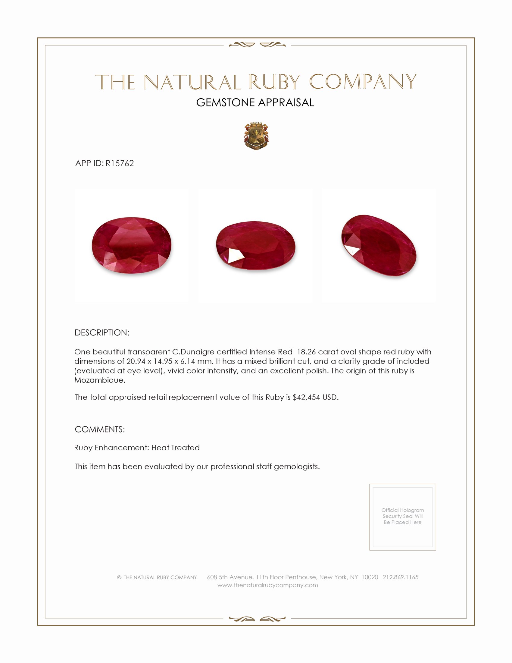 18.26 Ct. Ruby from Mozambique