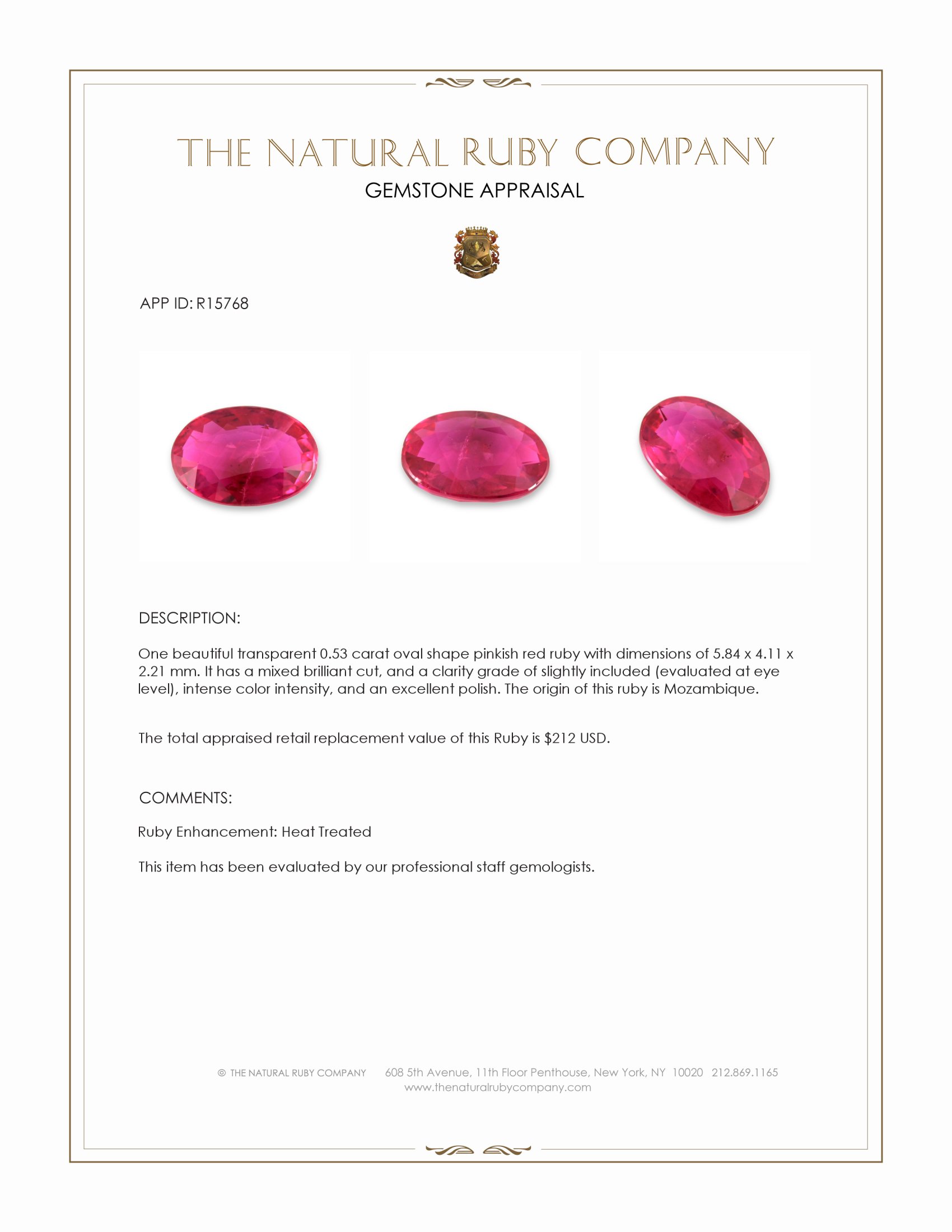 0.53 Ct. Pinkish Red Ruby from Mozambique