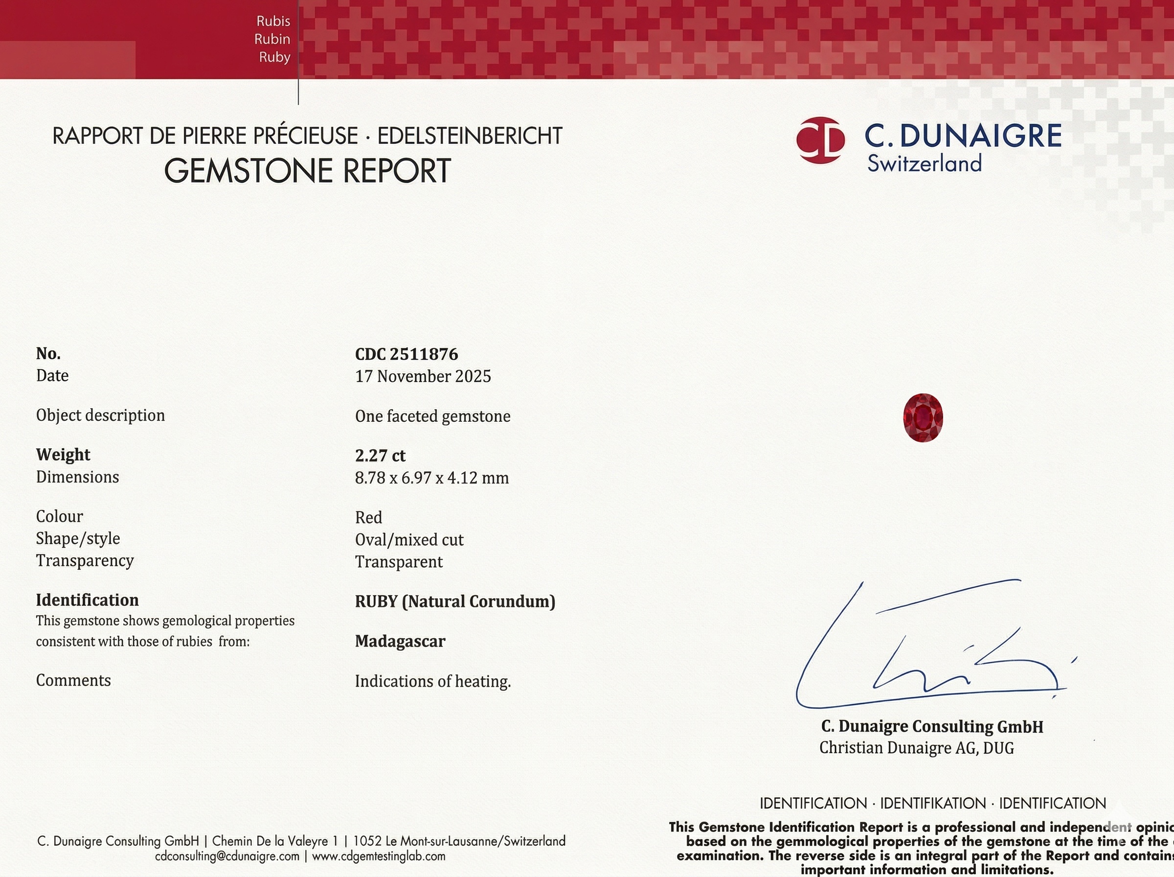 2.27 Ct. Ruby from Madagascar