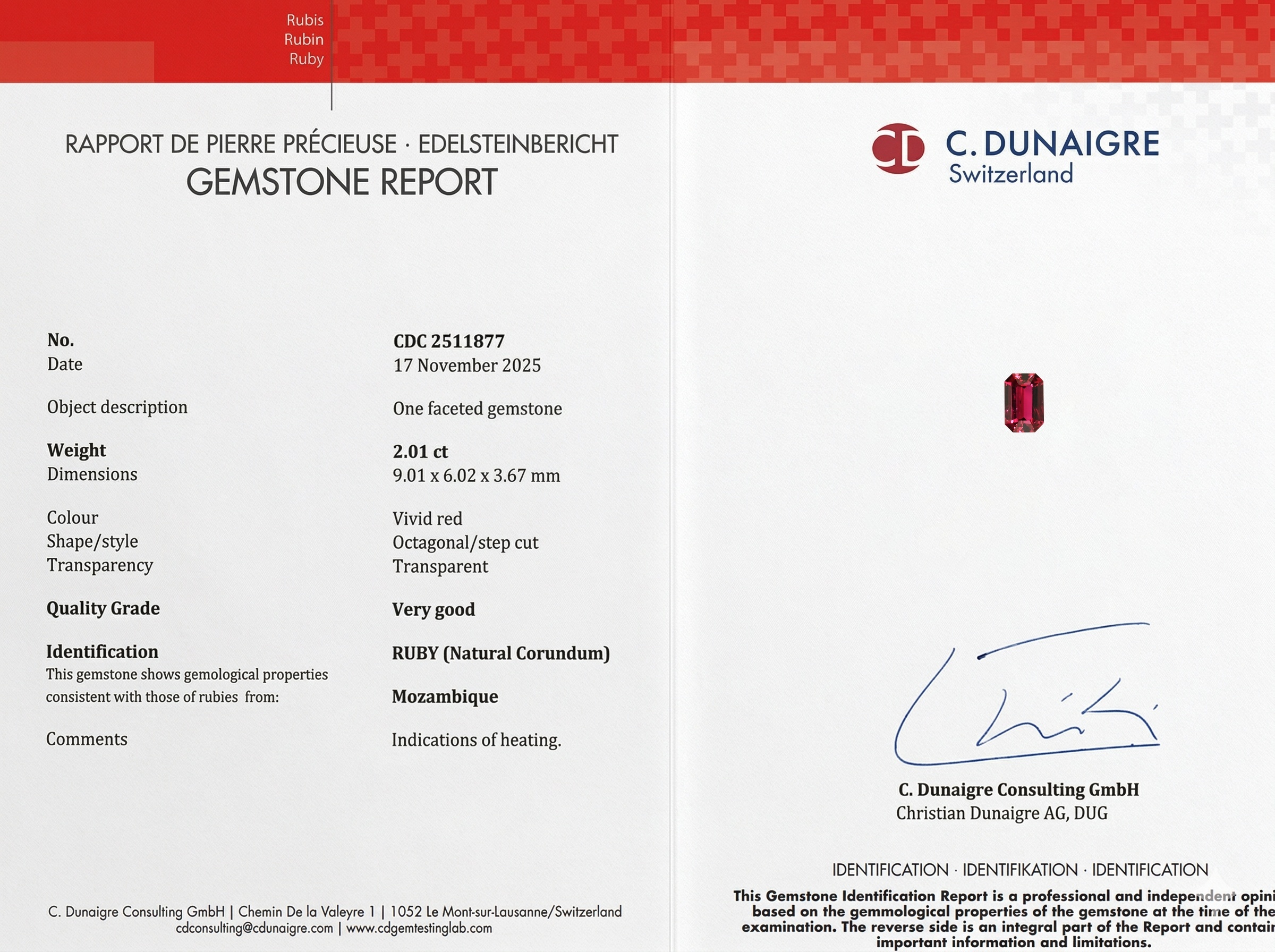 2.01 Ct. Ruby from Mozambique