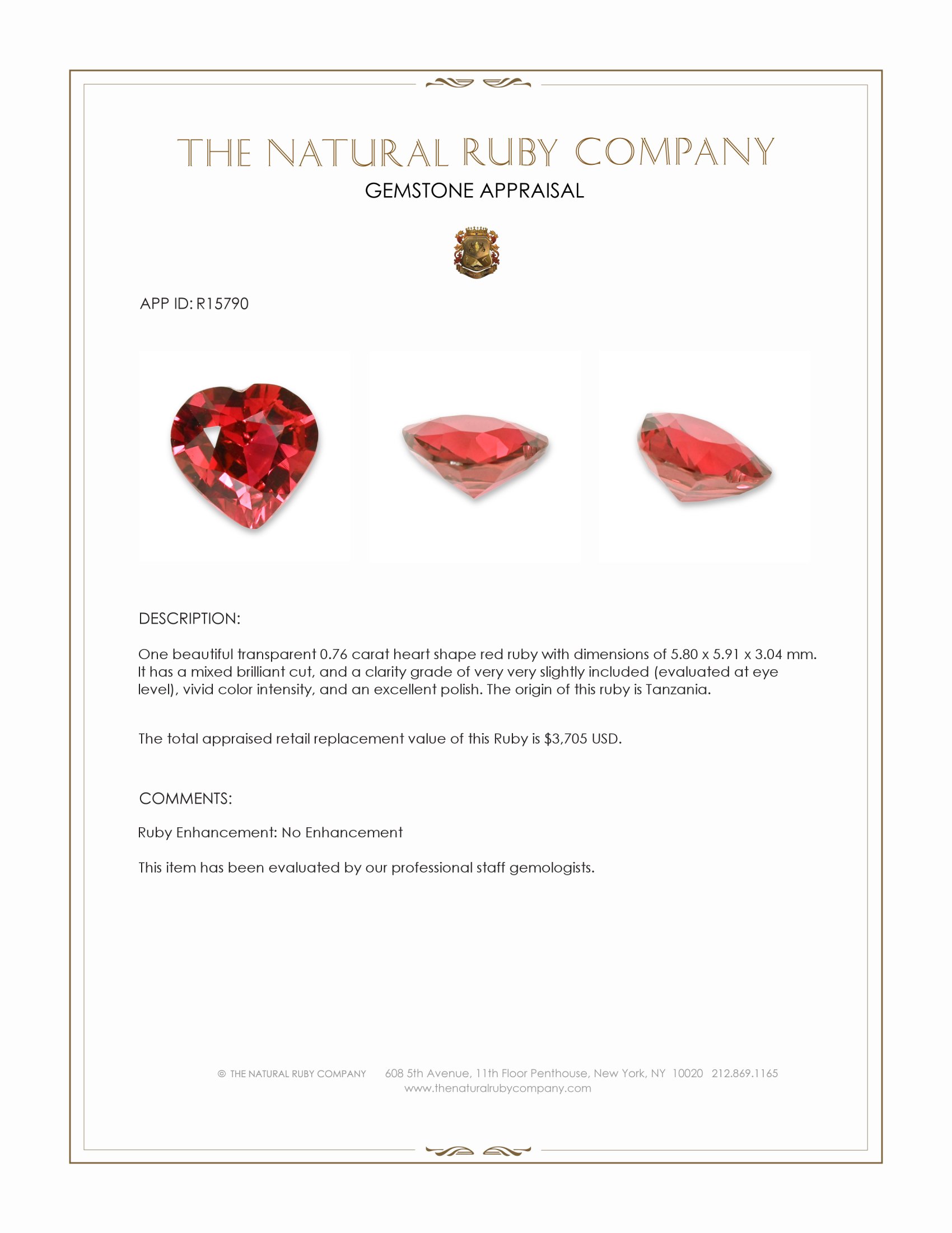 0.76 Ct. Ruby from Tanzania