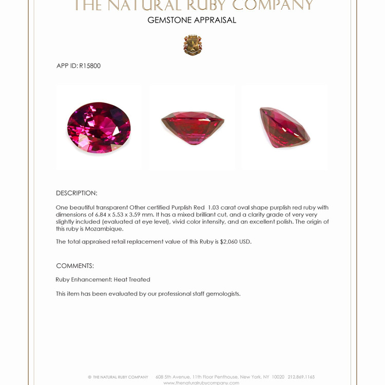 1.03 Ct. Ruby from Mozambique