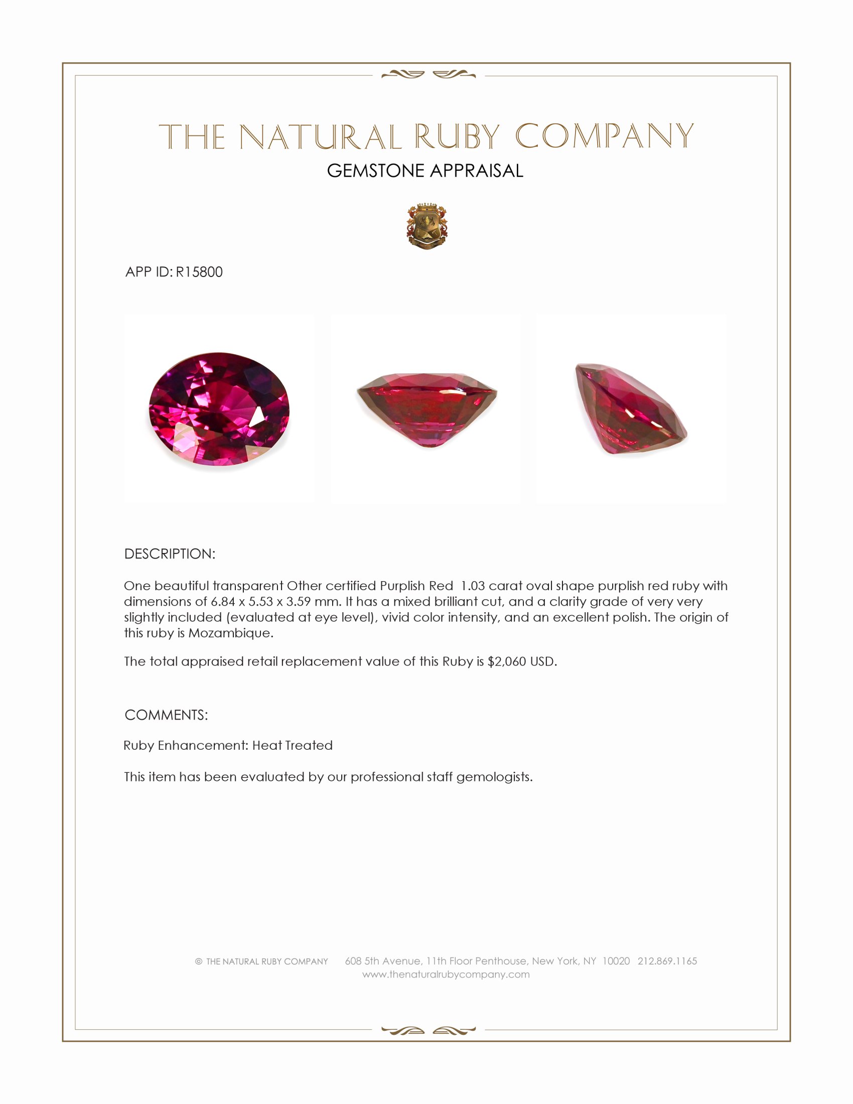 1.03 Ct. Ruby from Mozambique