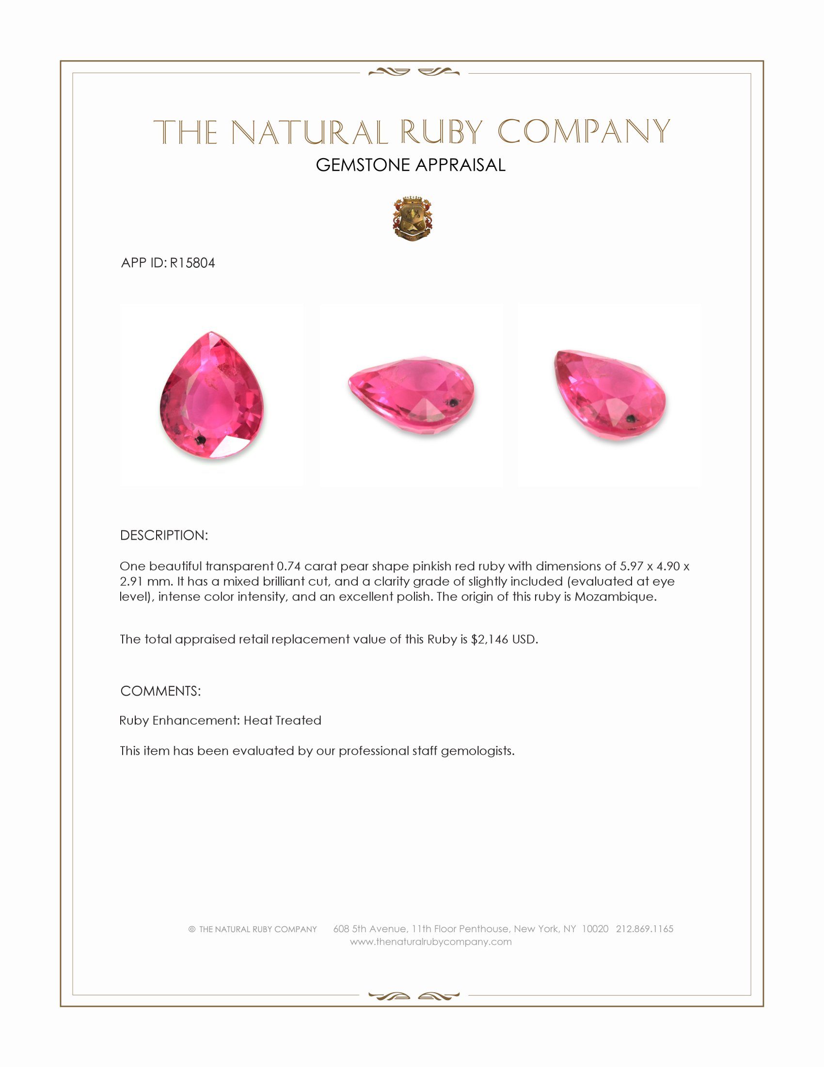 0.74 Ct. Ruby from Mozambique