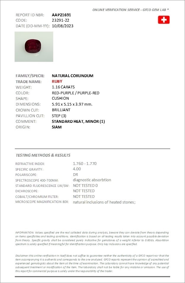 1.16 Ct. Purplish Red Ruby from Thailand