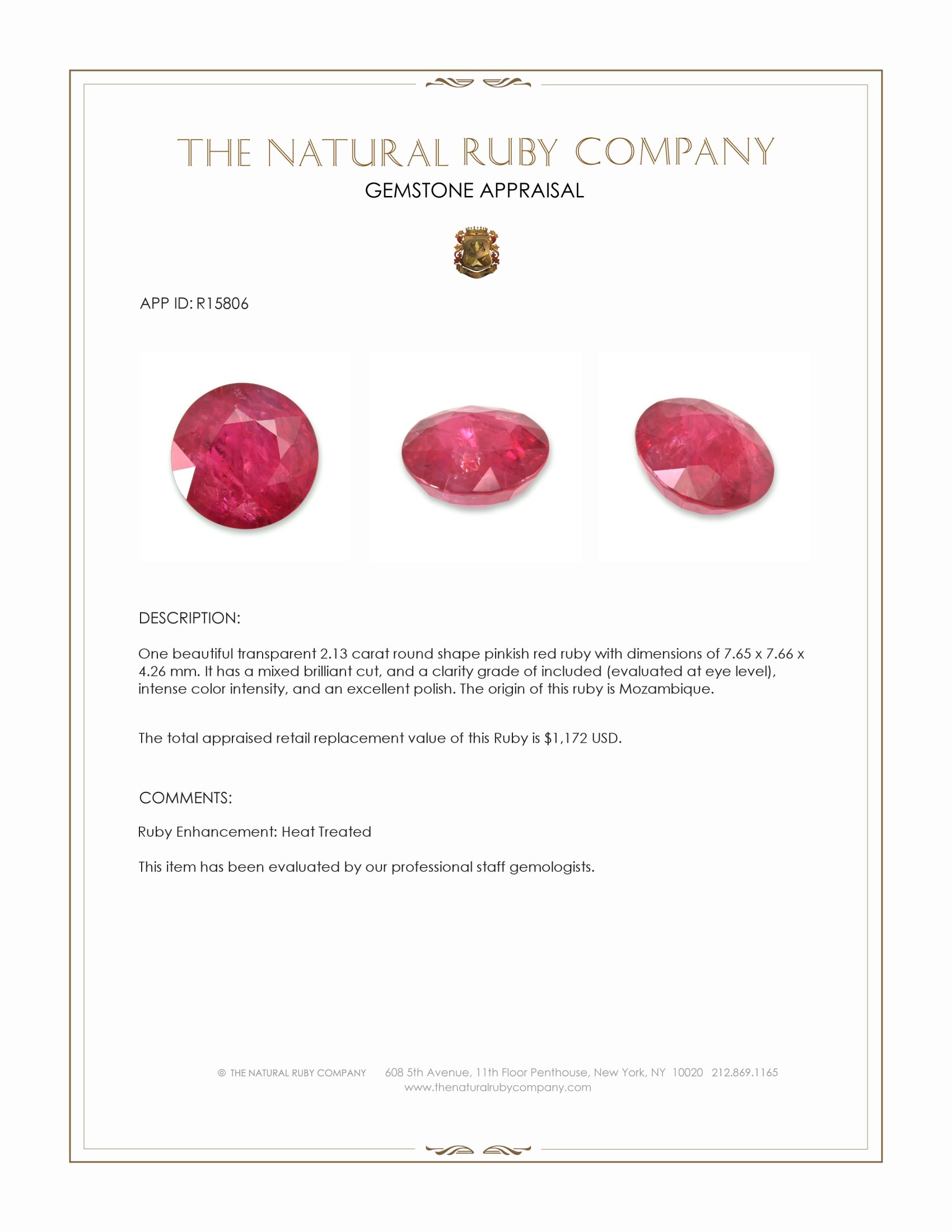 2.13 Ct. Ruby from Mozambique
