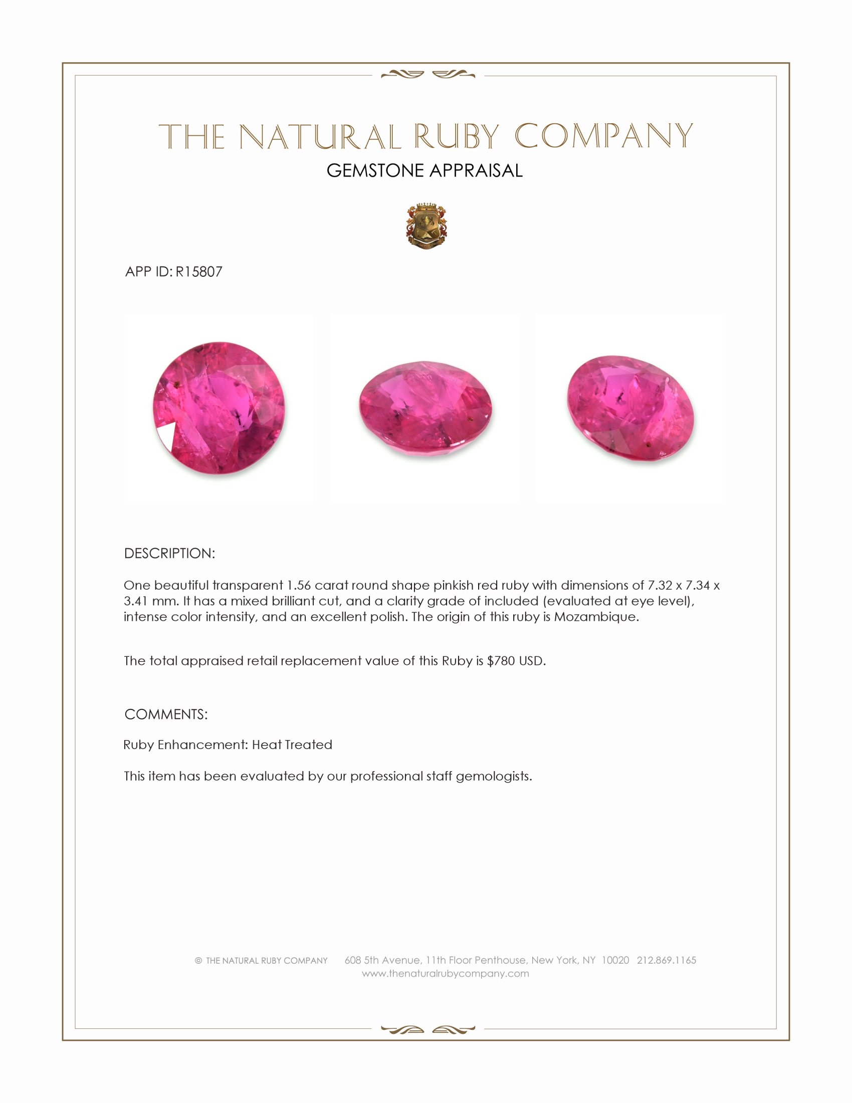 1.56 Ct. Pinkish Red Ruby from Mozambique