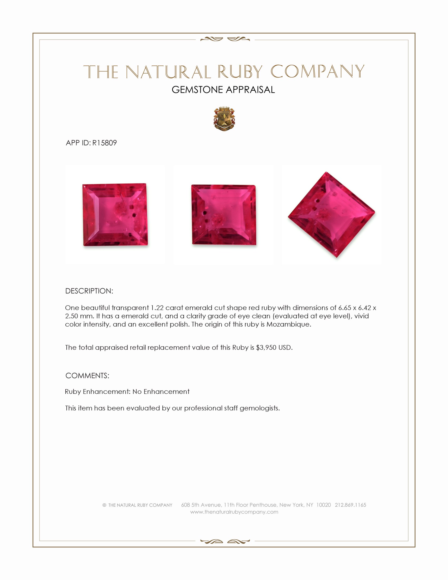 1.22 Ct. Pinkish Red Ruby from Mozambique