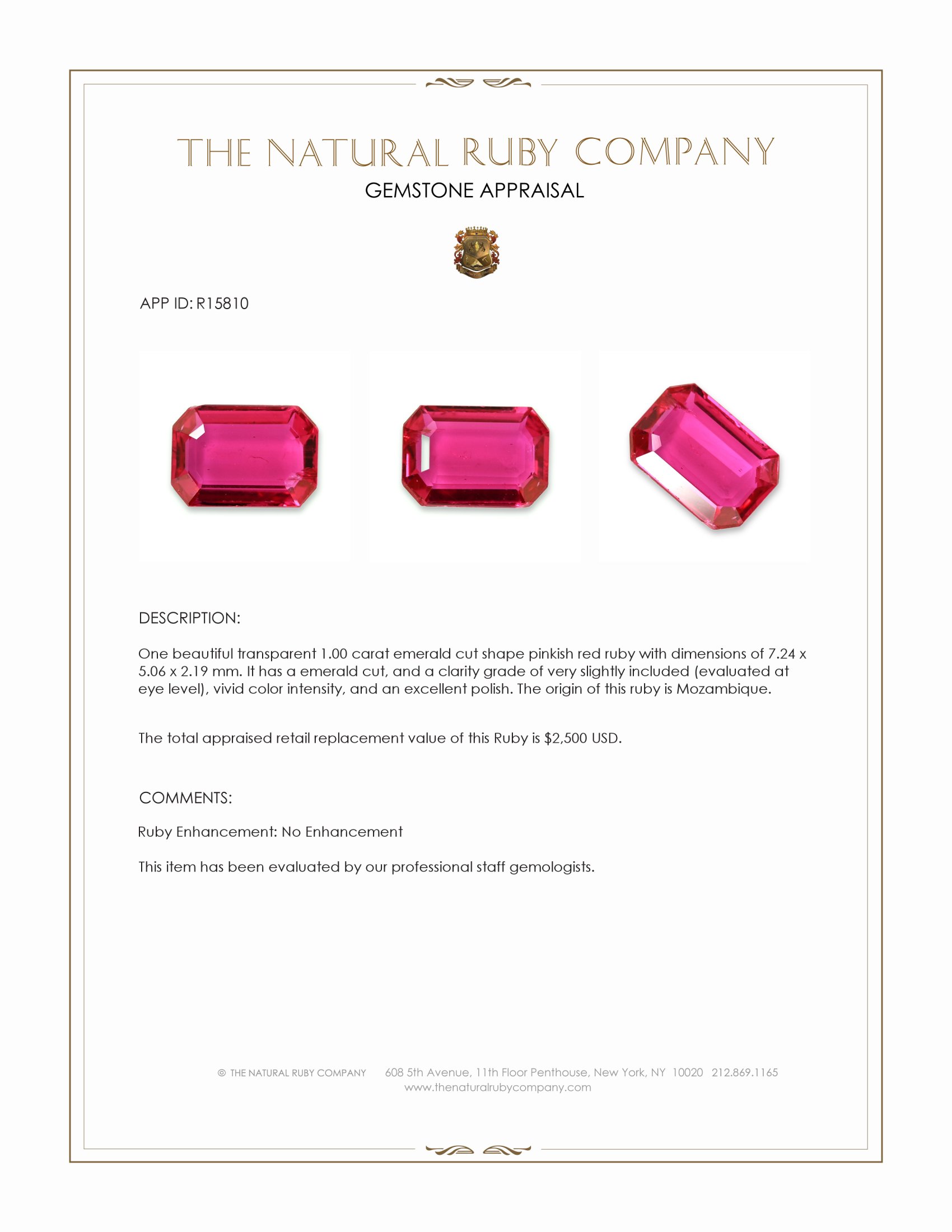 1.00 Ct. Ruby from Mozambique