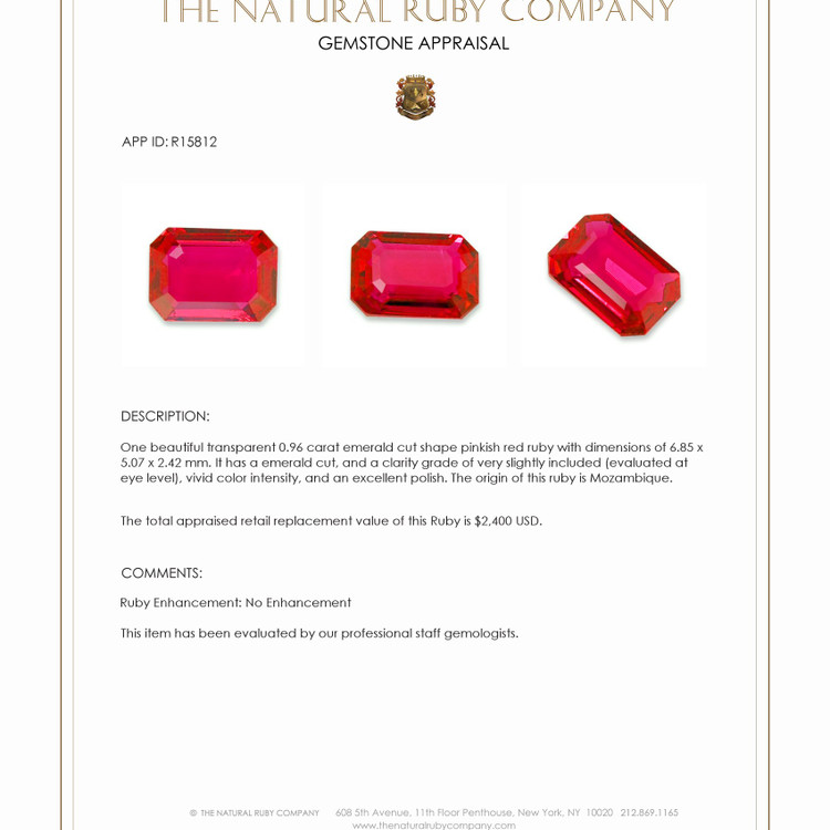 0.96 Ct. Ruby from Mozambique