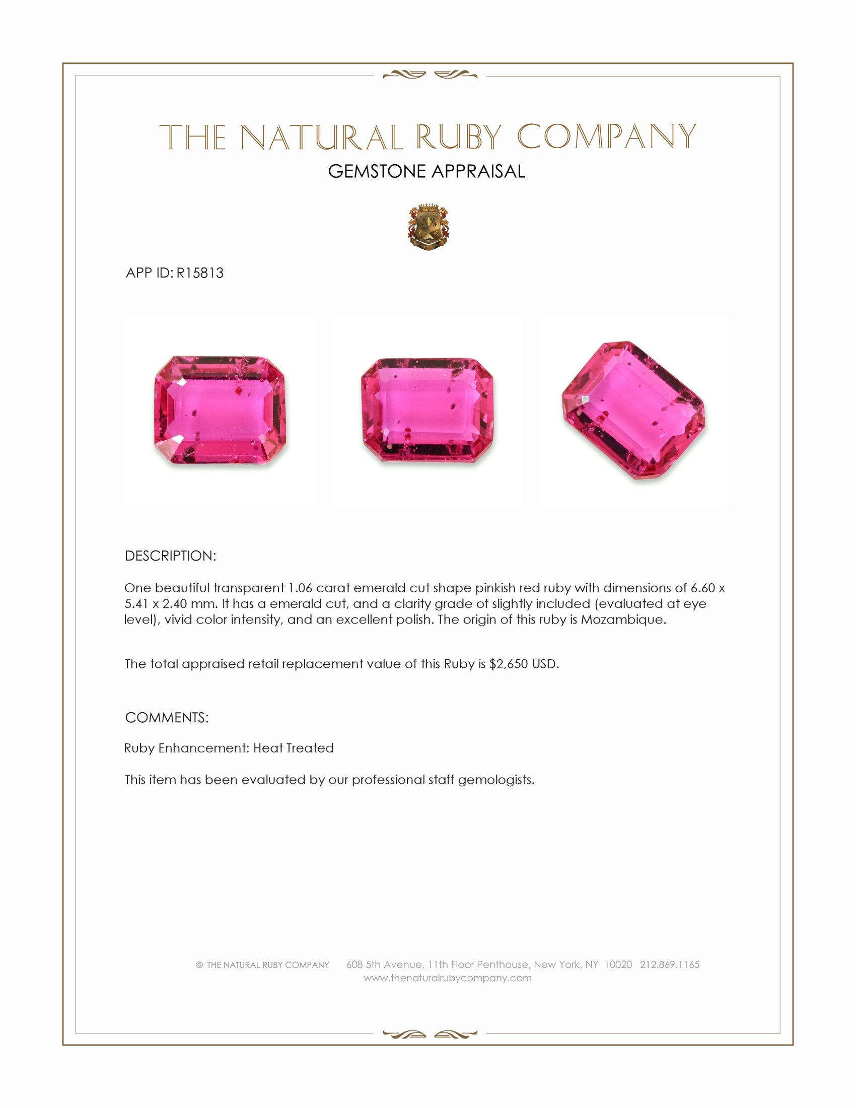 1.06 Ct. Ruby from Mozambique