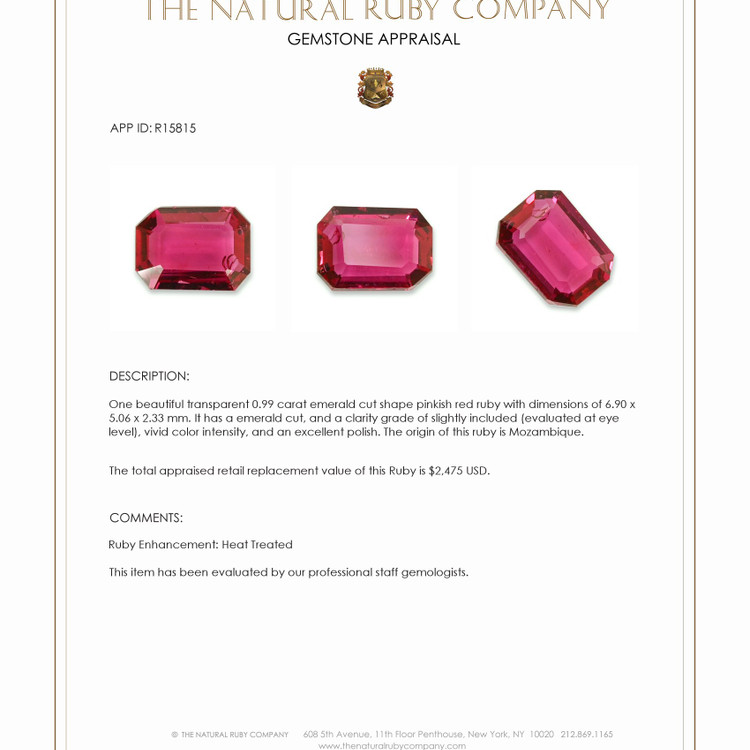 0.99 Ct. Ruby from Mozambique