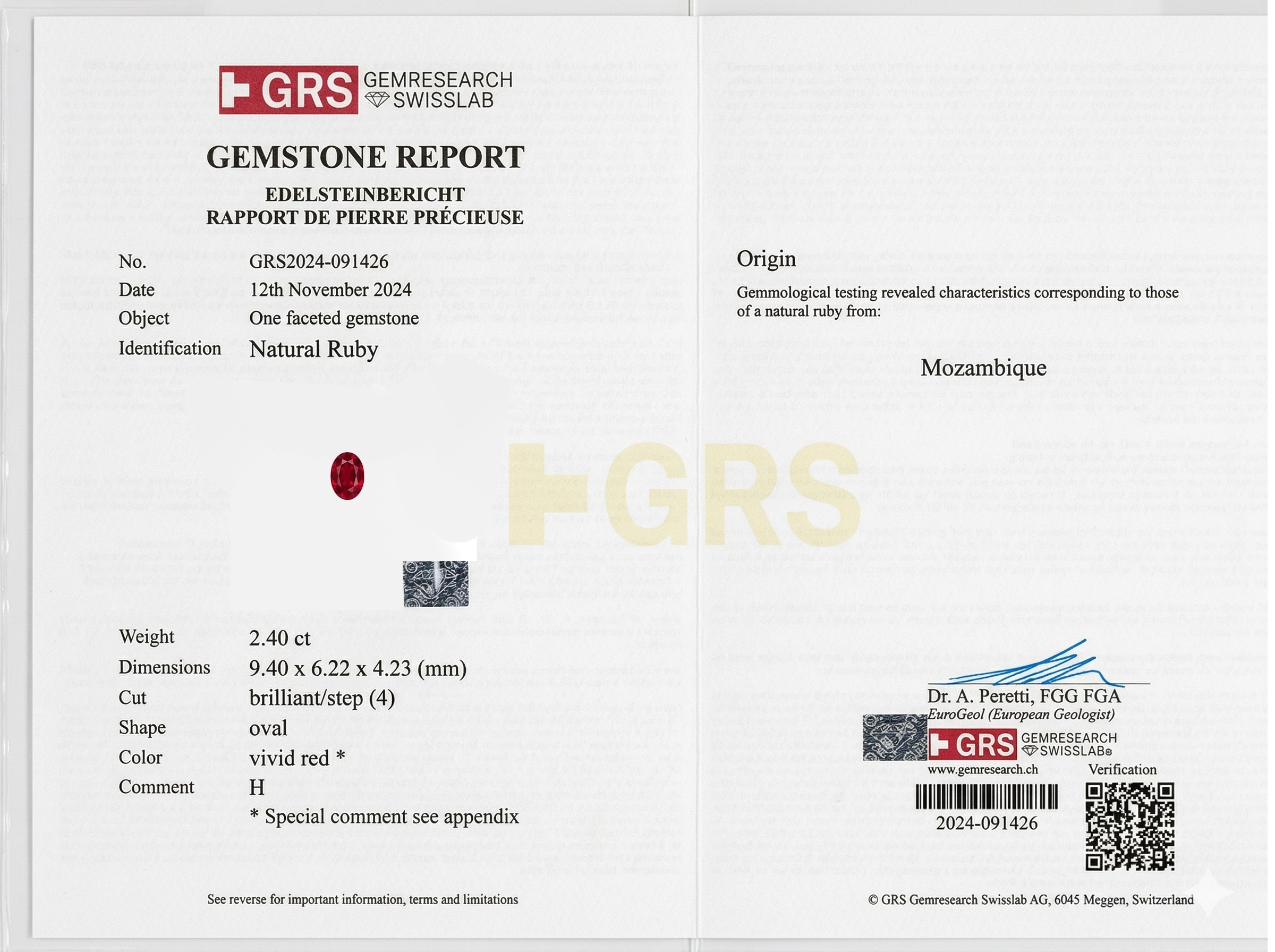 2.40 Ct. Ruby from Mozambique