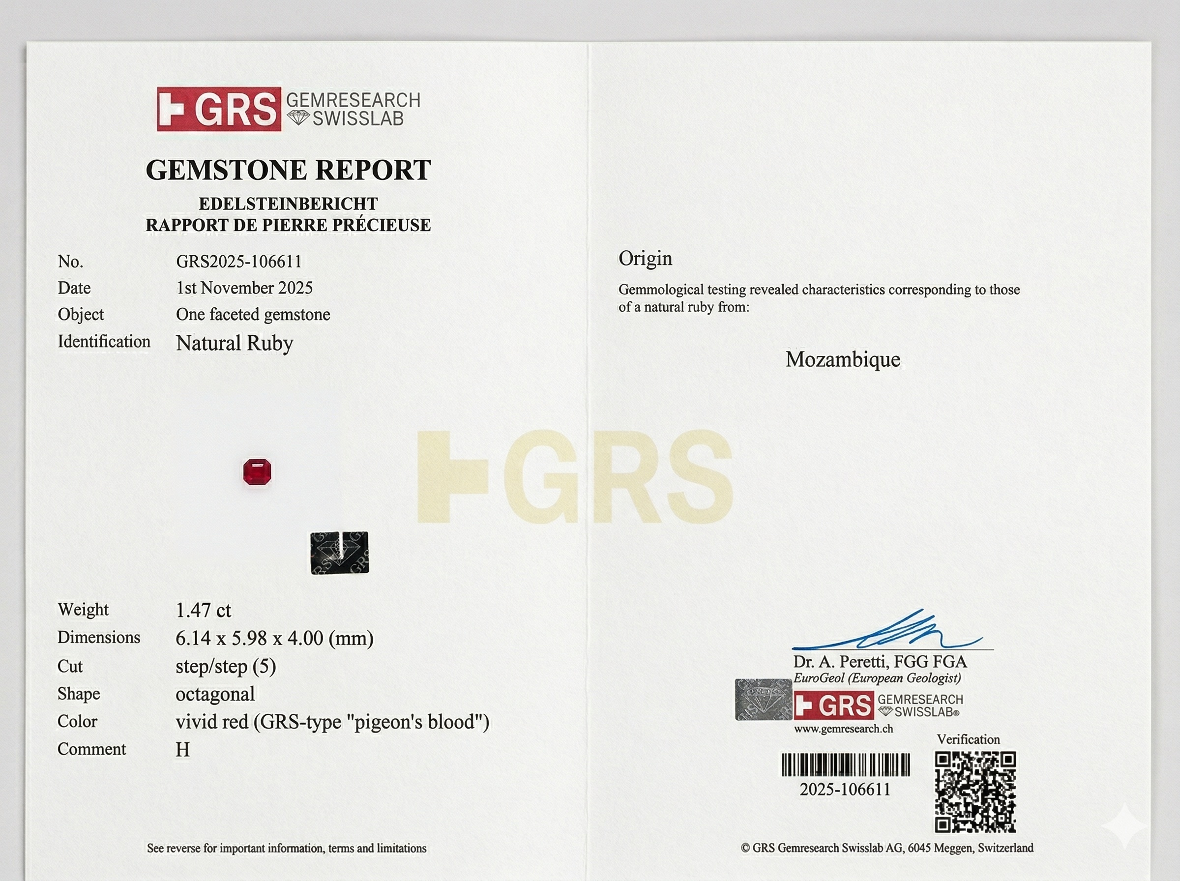 1.47 Ct. Ruby from Mozambique