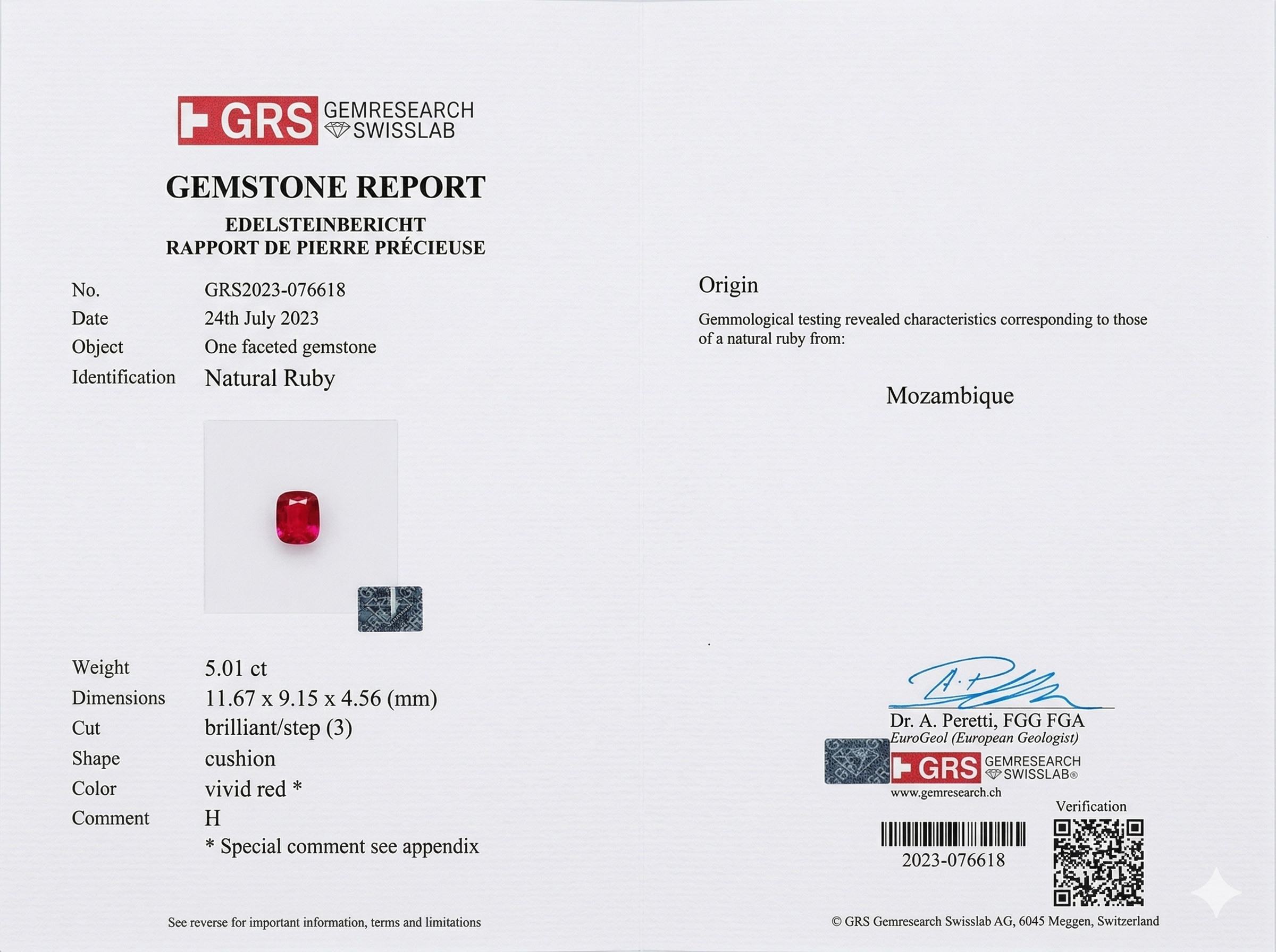 5.01 Ct. Ruby from Mozambique