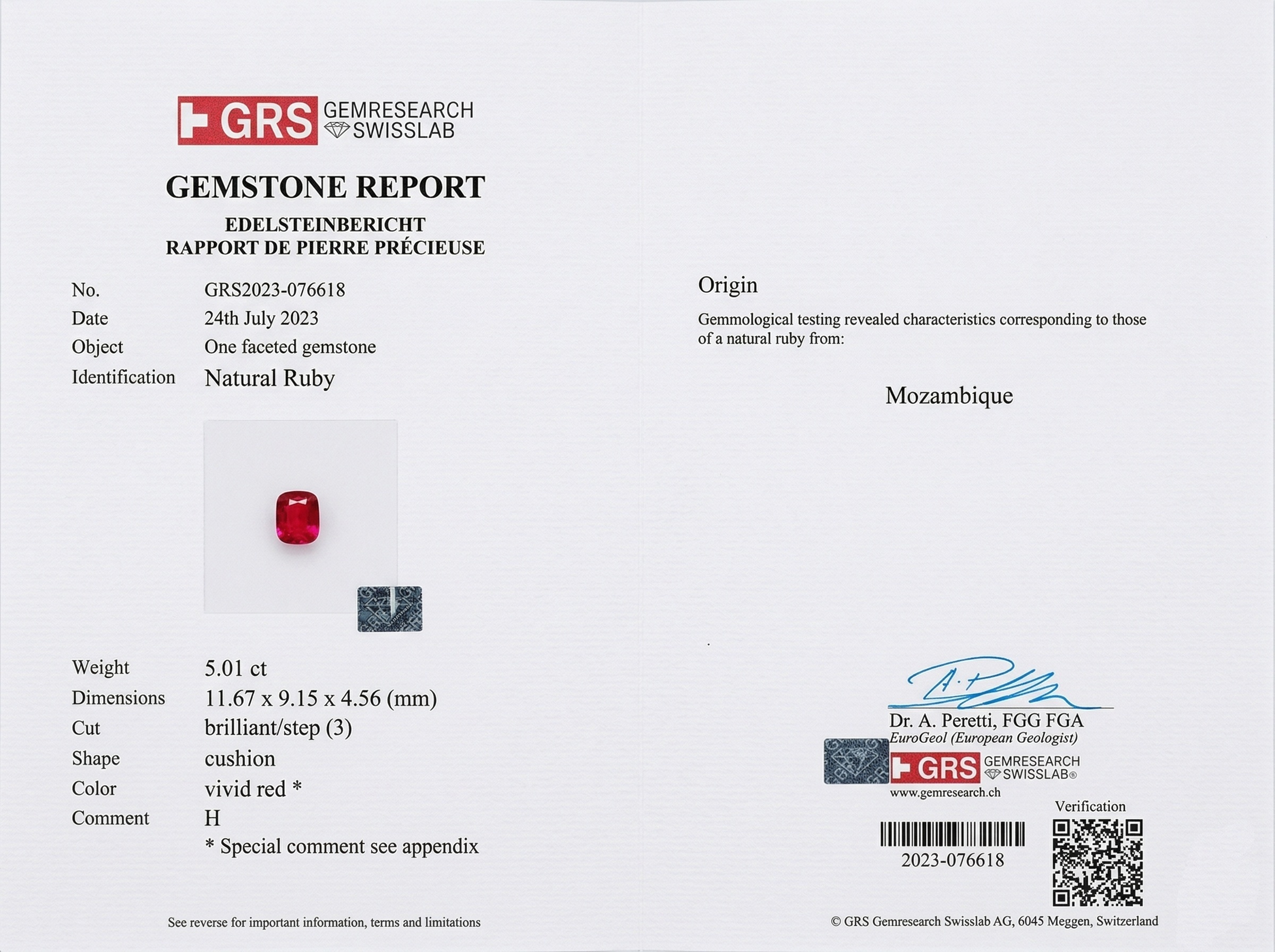 5.01 Ct. Ruby from Mozambique