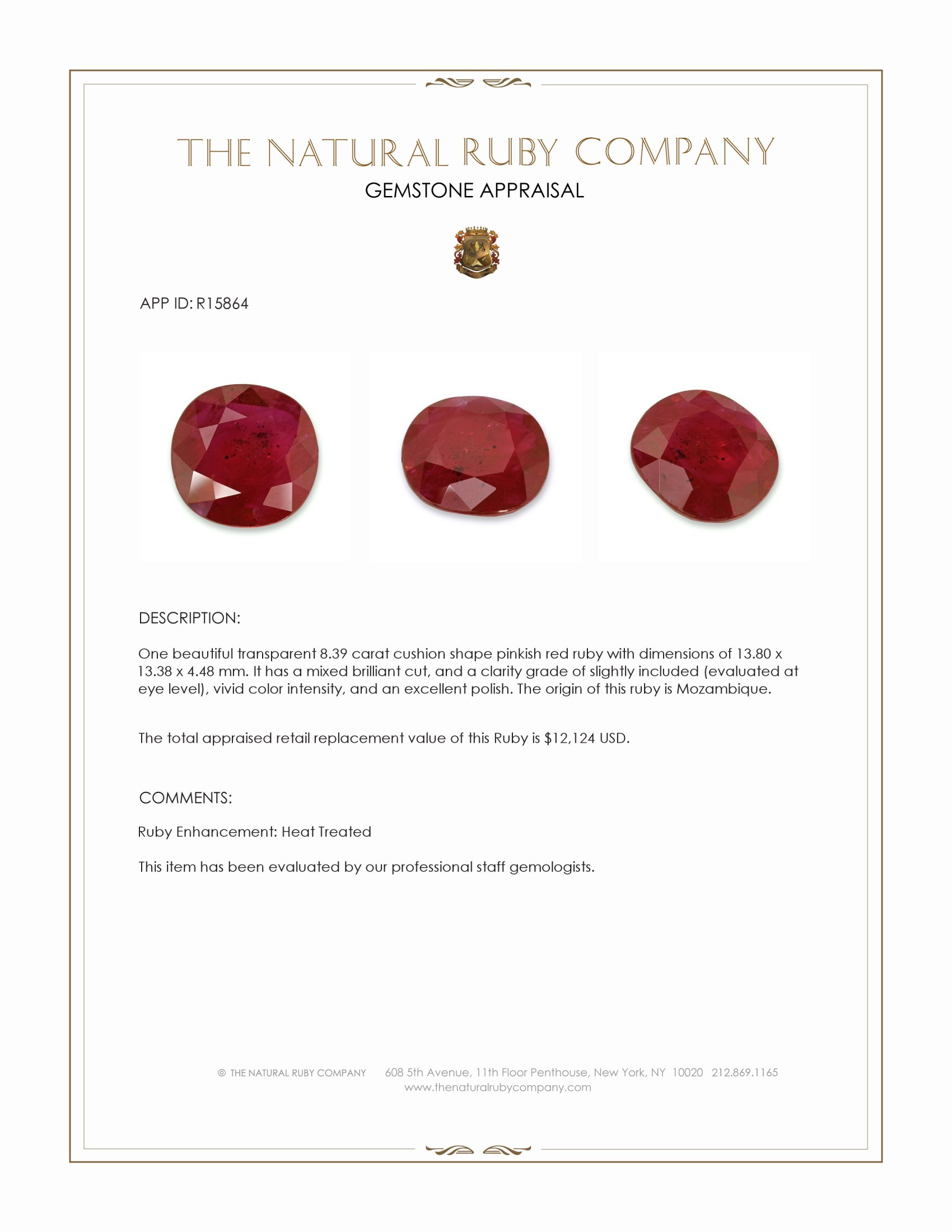 8.39 Ct. Pinkish Red Ruby from Mozambique