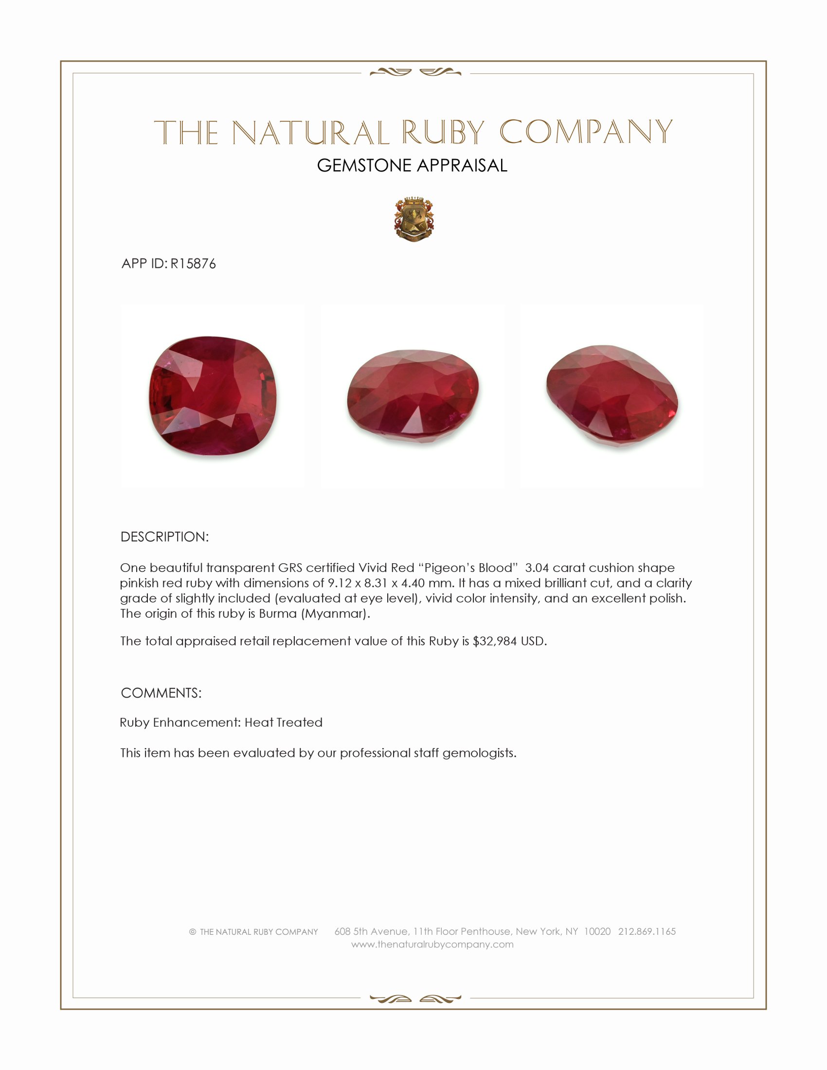 3.04 Ct. Pinkish Red Ruby from Burma (Myanmar)
