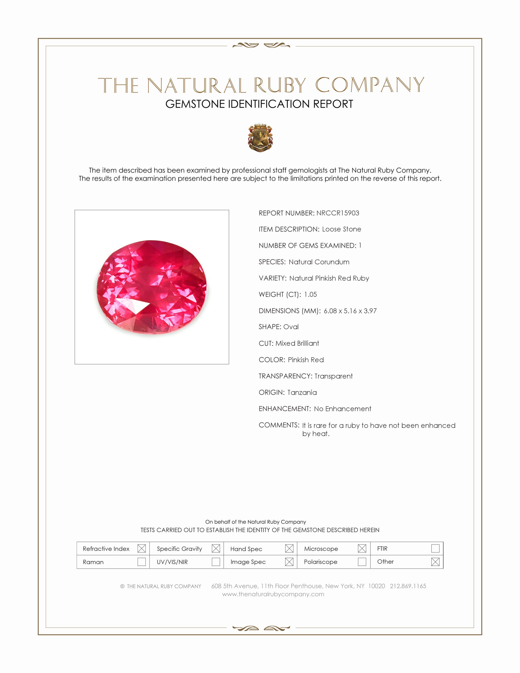 1.05 Ct. Ruby from Tanzania
