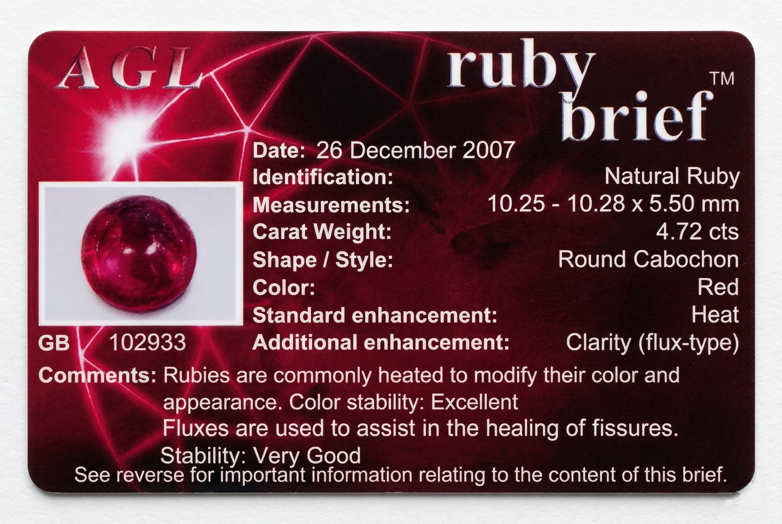 4.72 Ct. Cabochon Ruby from Mozambique