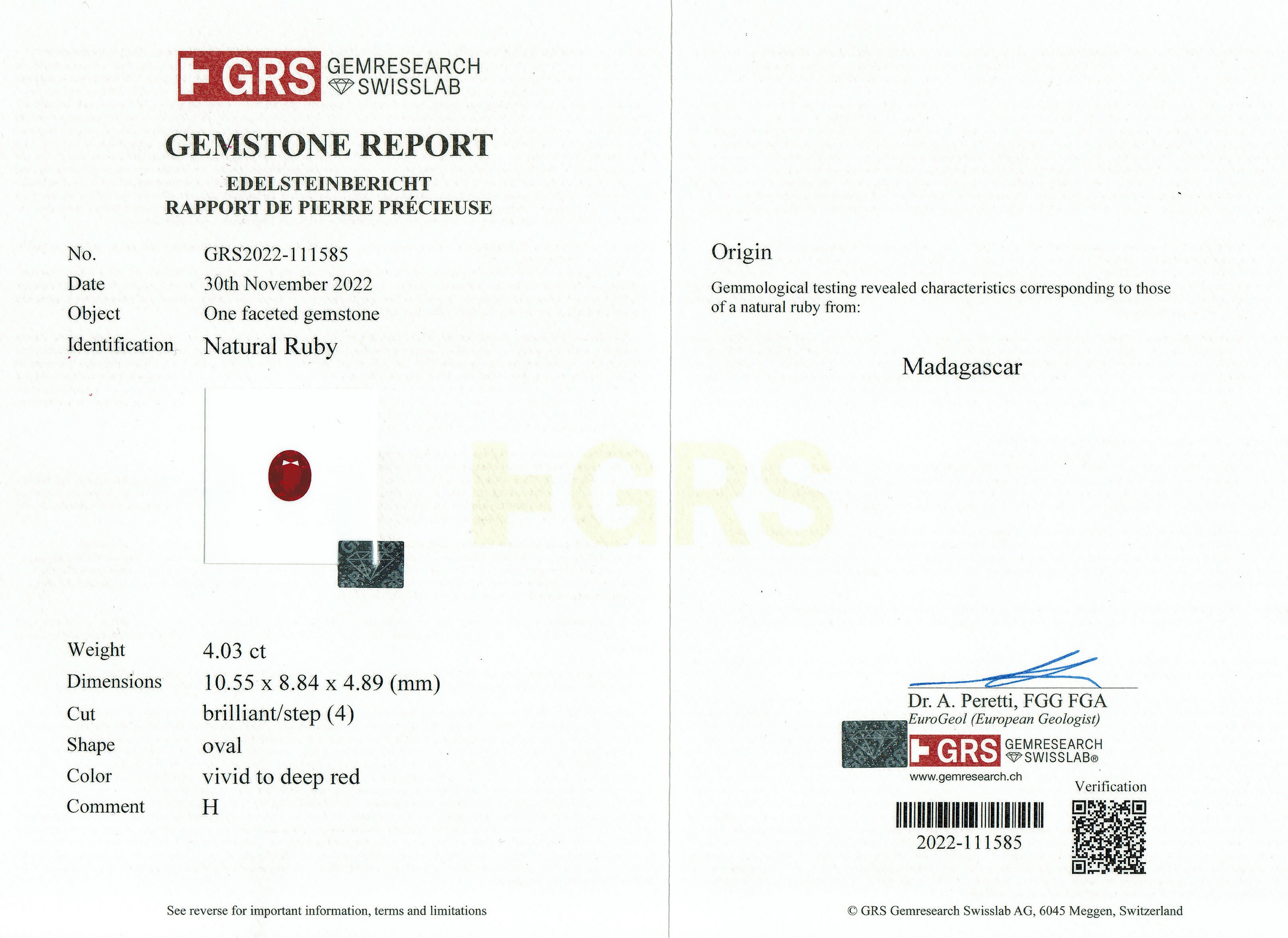 4.03 Ct. Ruby from Mozambique