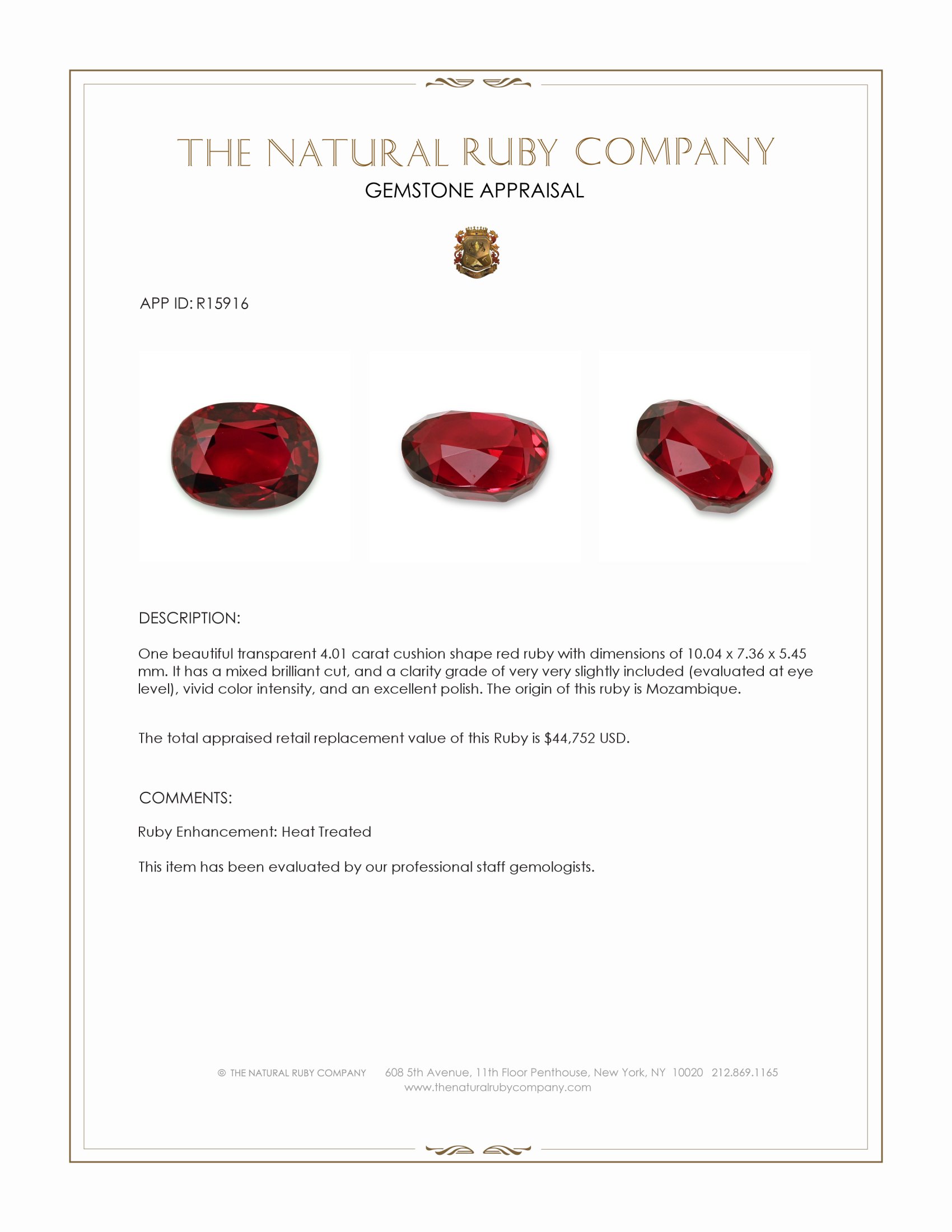 4.01 Ct. Ruby from Mozambique