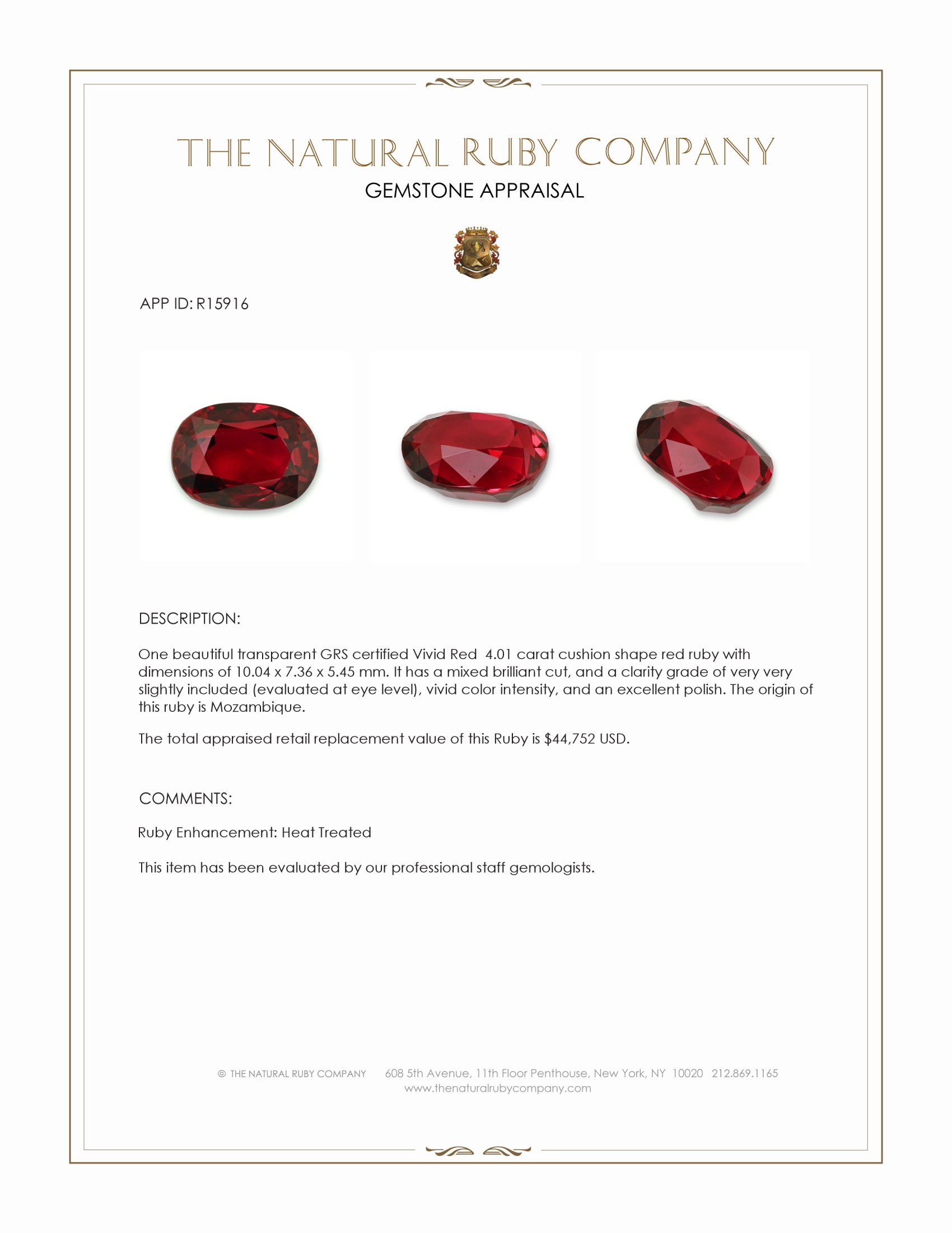 4.01 Ct. Ruby from Mozambique