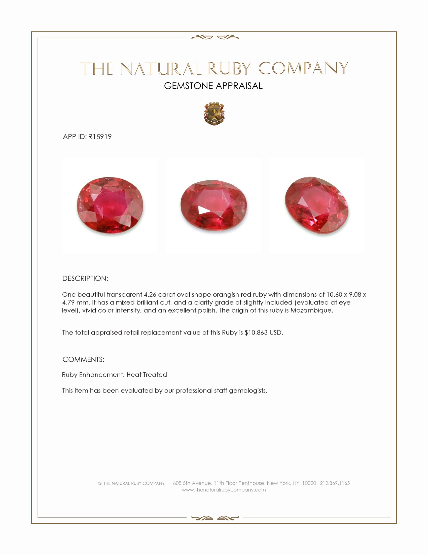 4.26 Ct. Ruby from Mozambique