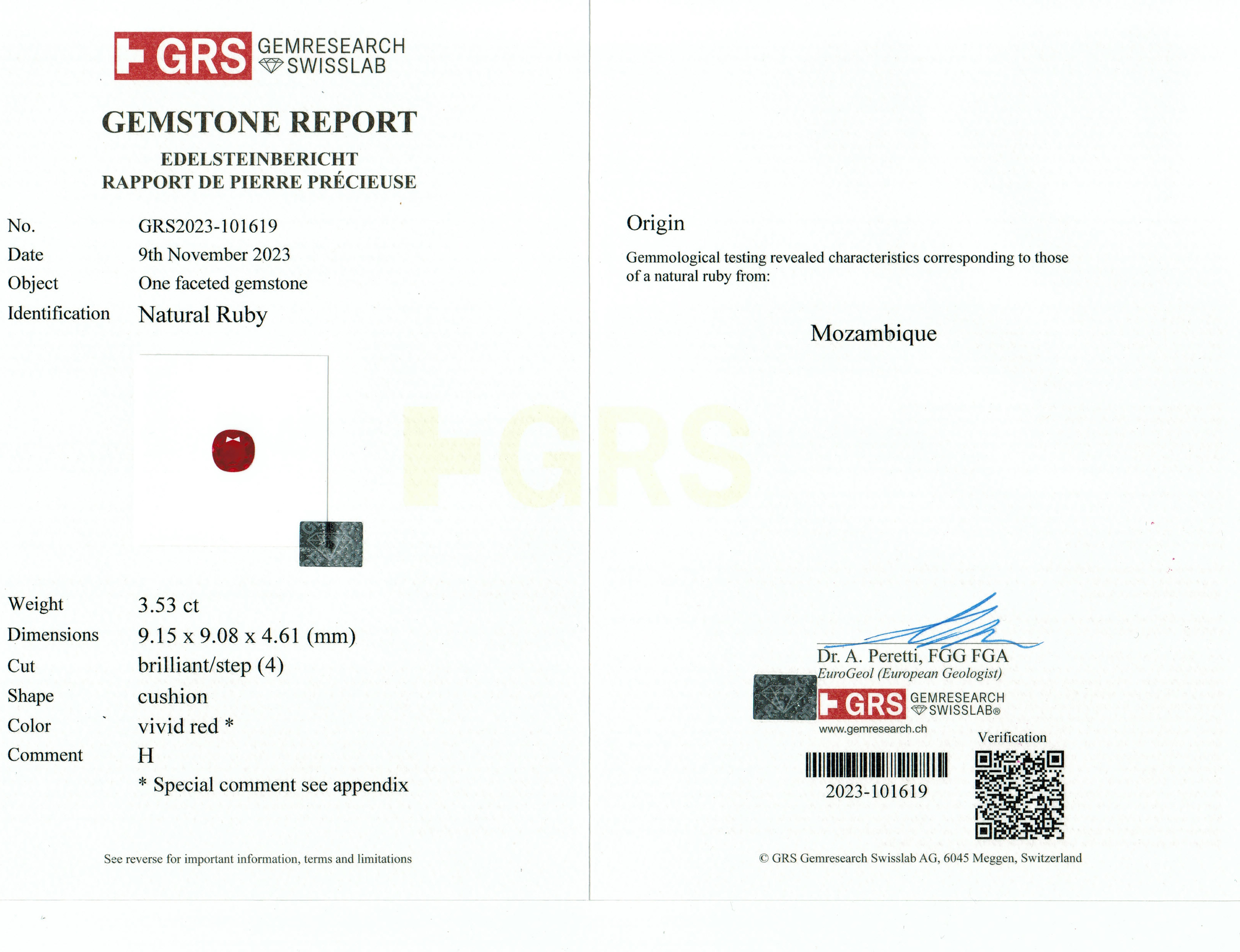 3.53 Ct. Ruby from Mozambique