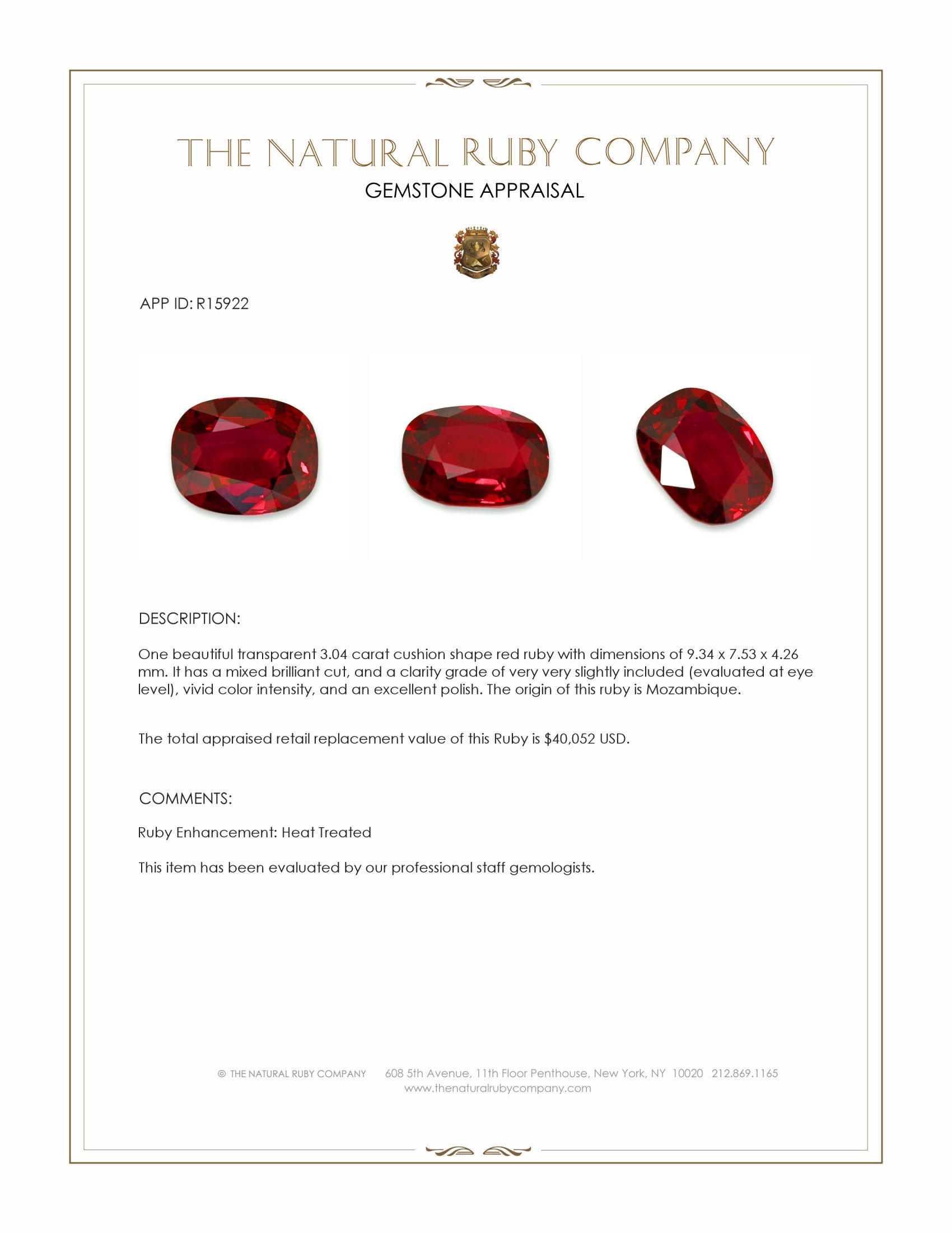 3.04 Ct. Ruby from Mozambique