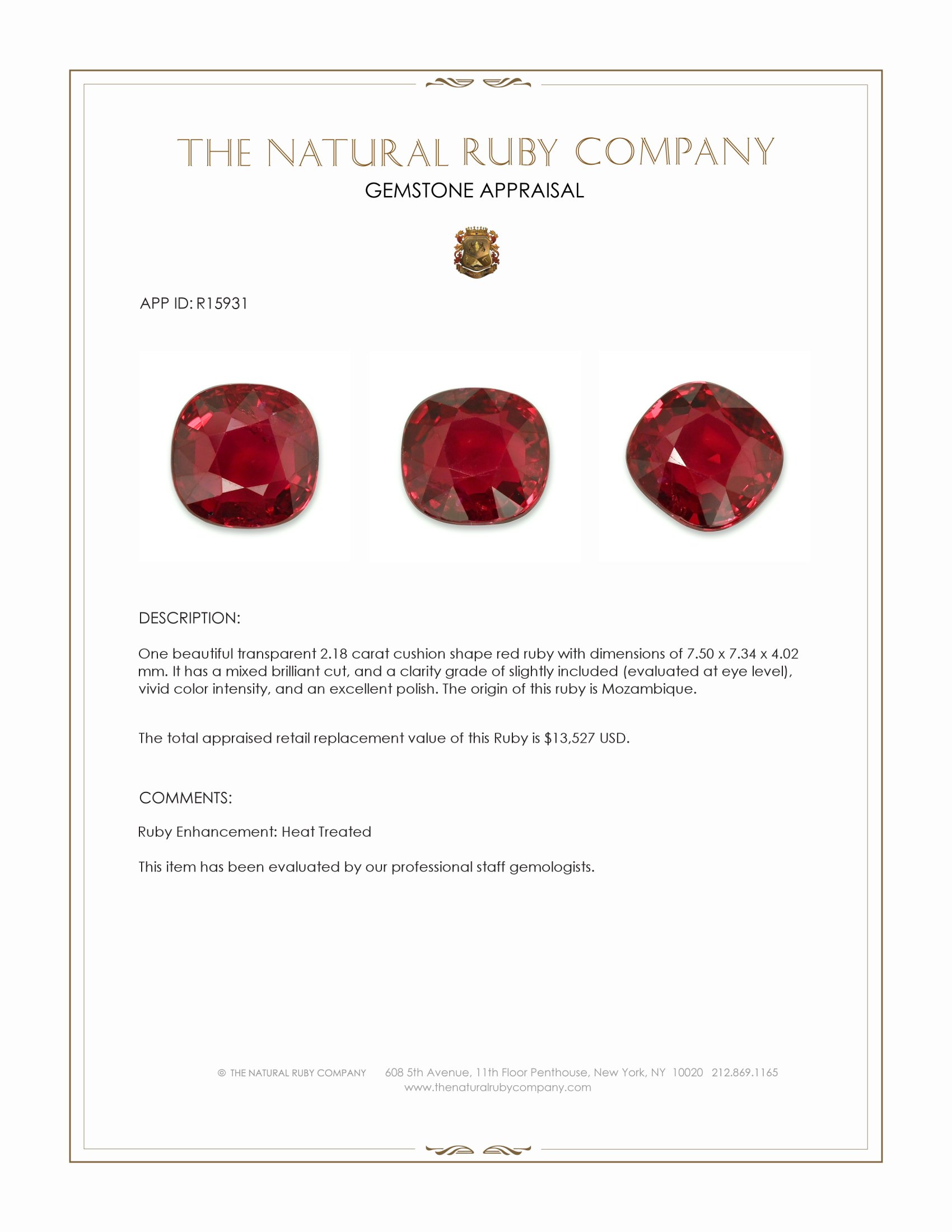 2.18 Ct. Ruby from Mozambique