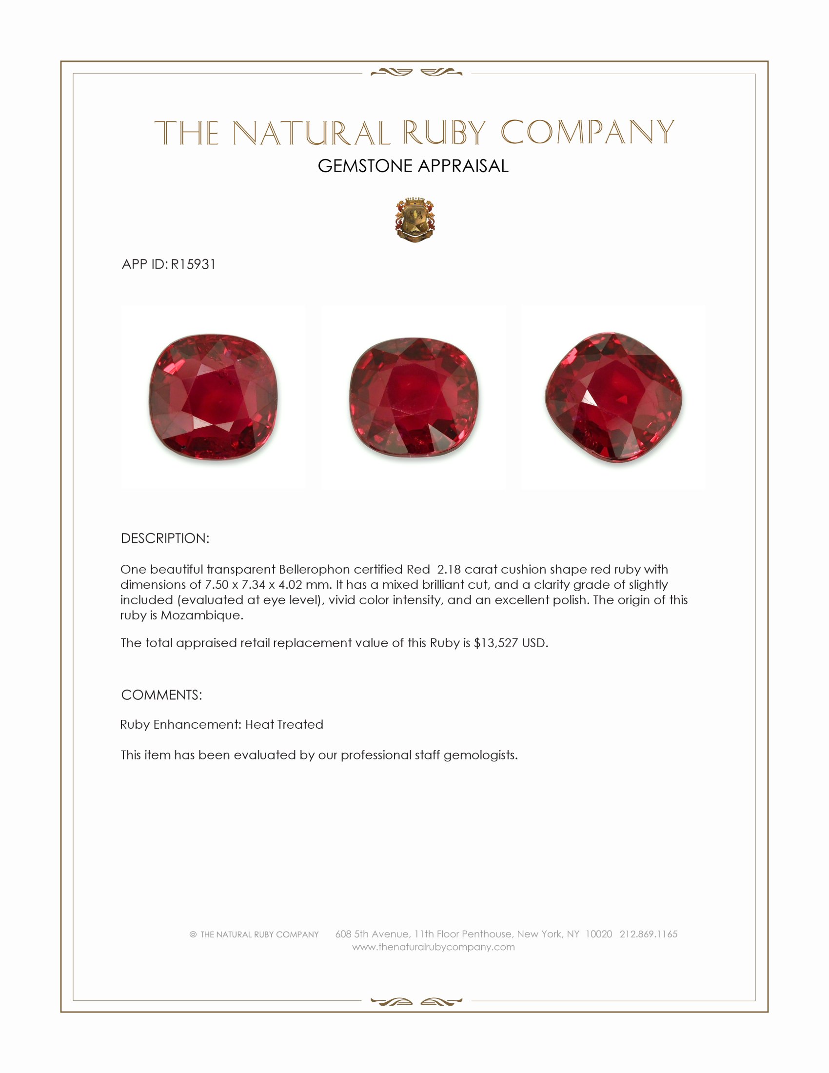 2.18 Ct. Ruby from Mozambique