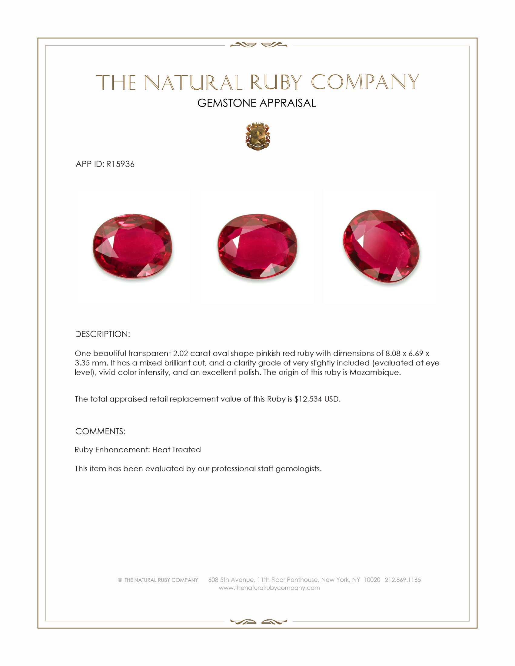 2.02 Ct. Pinkish Red Ruby from Mozambique