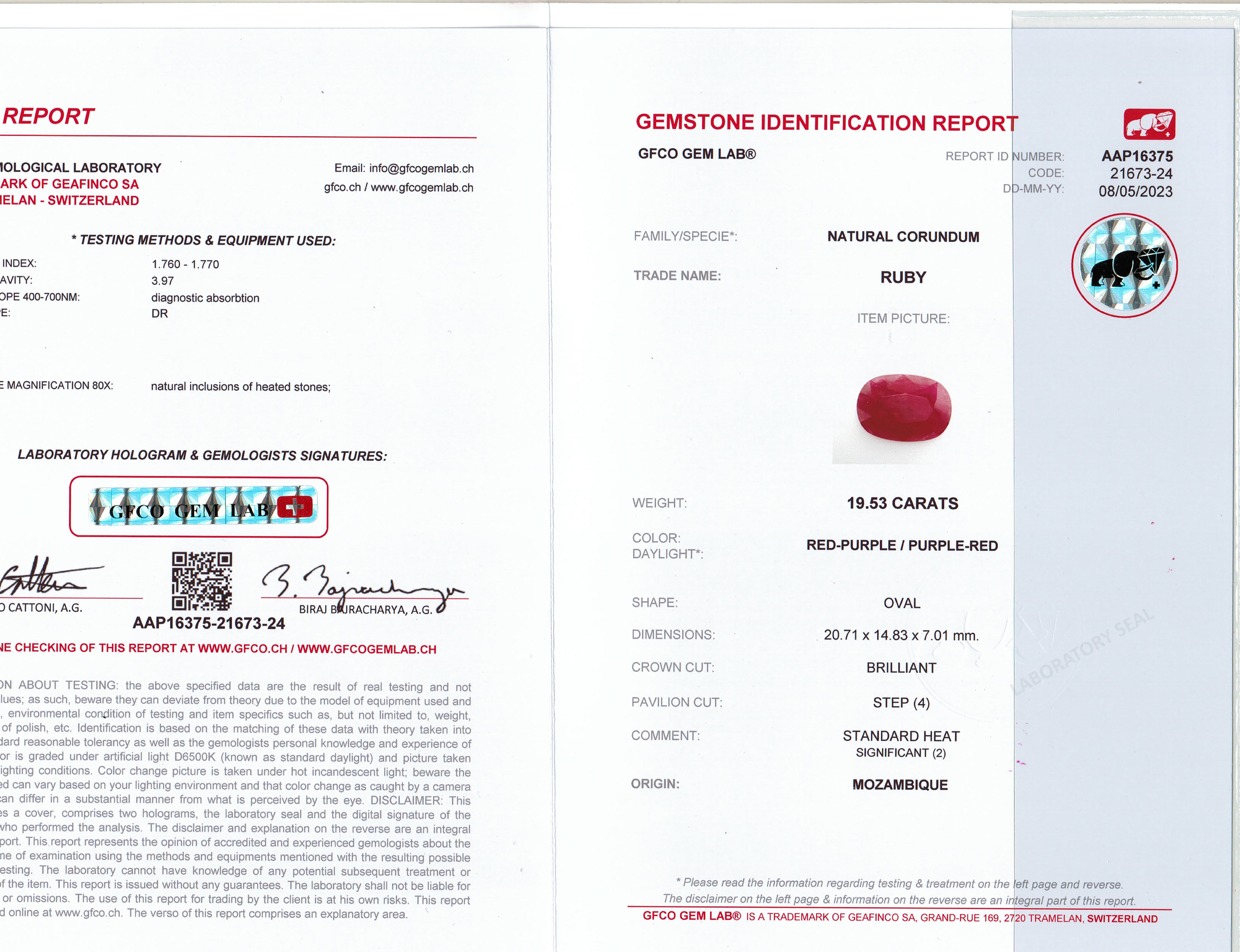 19.53 Ct. Ruby from Mozambique