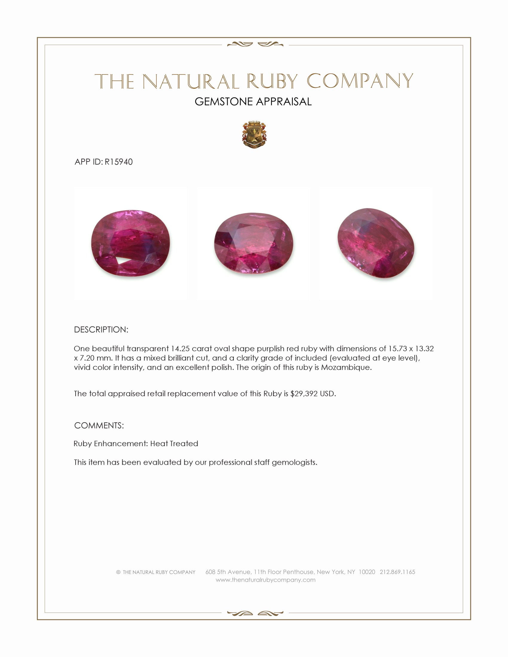 14.25 Ct. Ruby from Mozambique