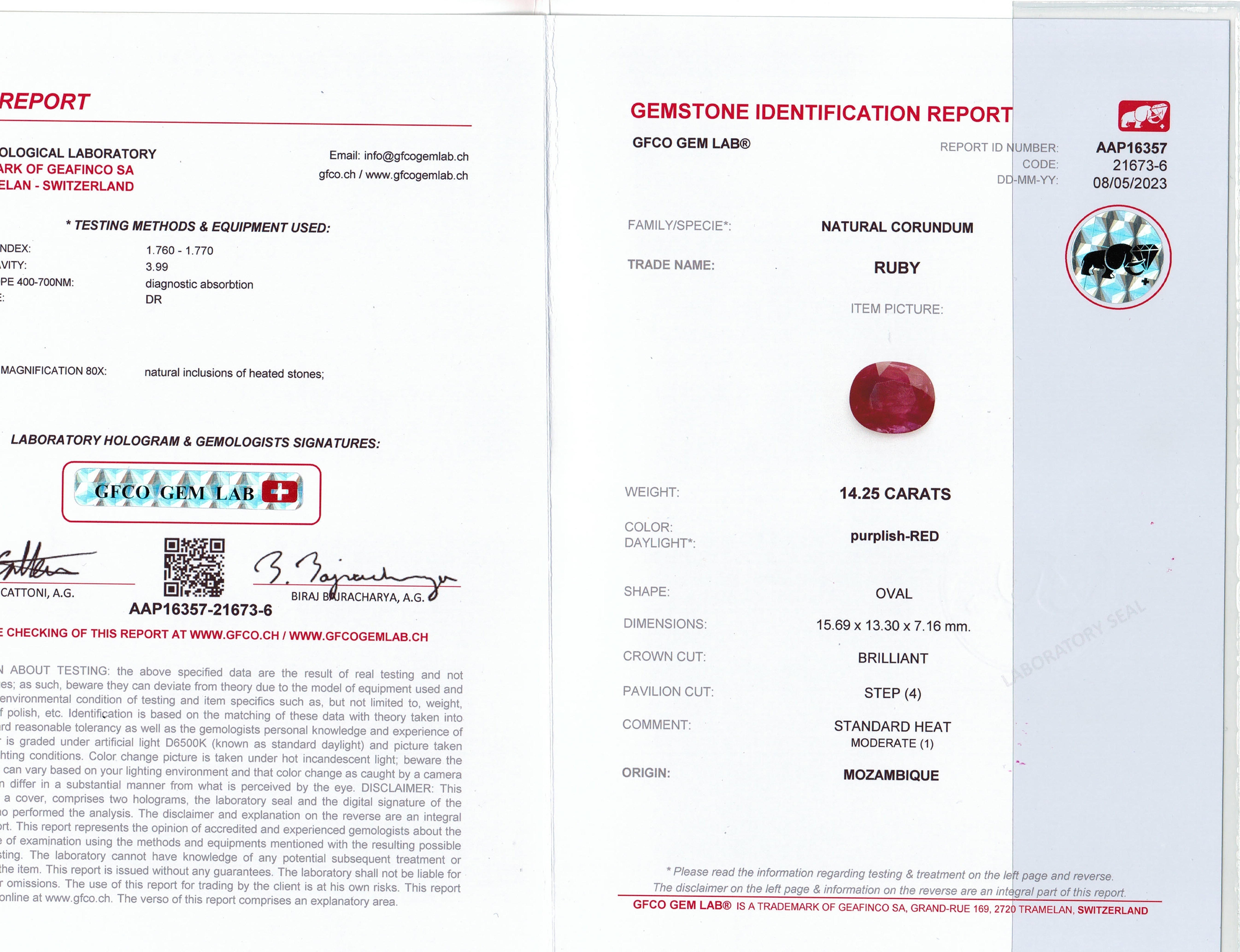 14.25 Ct. Purplish Red Ruby from Mozambique