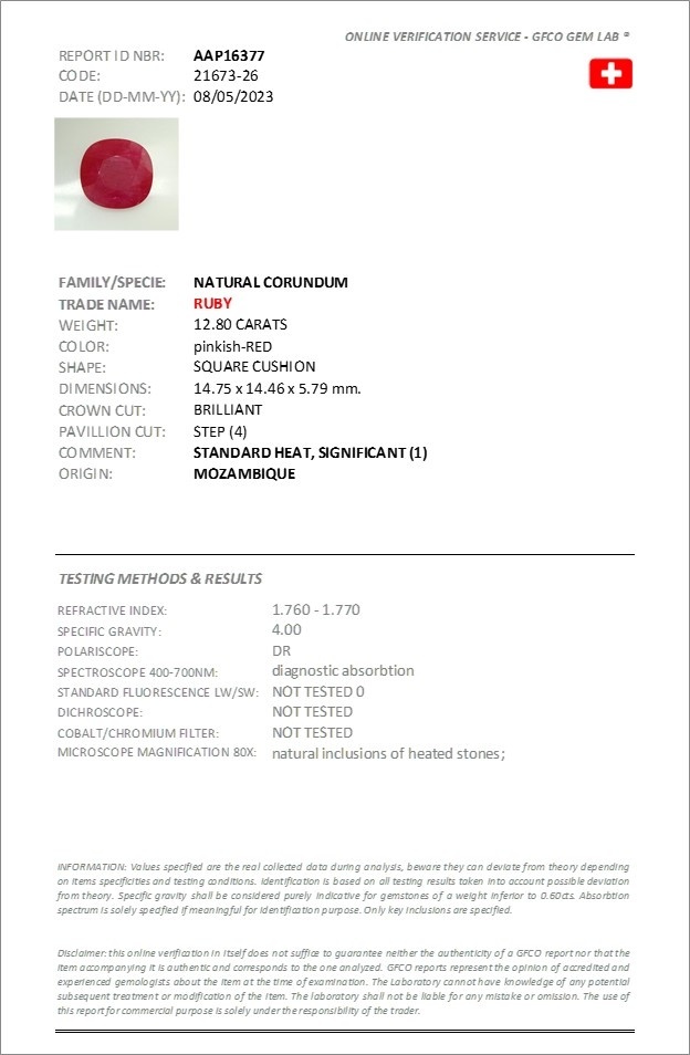 12.80 Ct. Pinkish Red Ruby from Mozambique