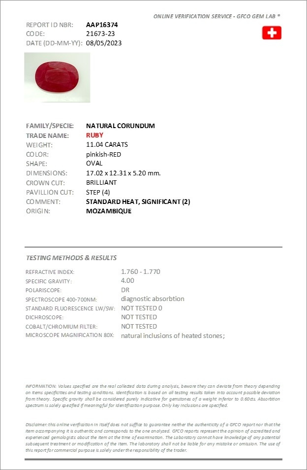 11.04 Ct. Pinkish Red Ruby from Mozambique