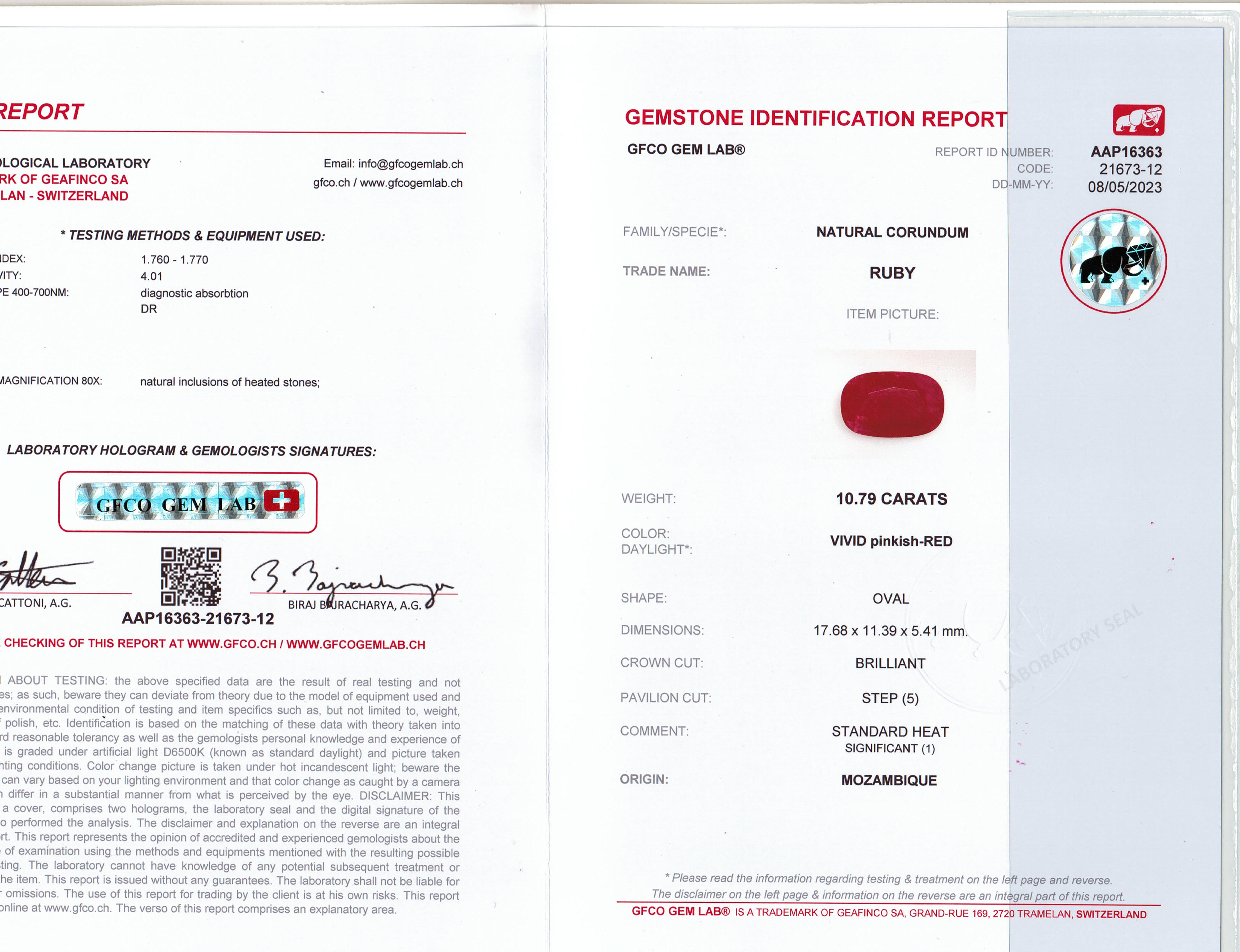 10.79 Ct. Ruby from Mozambique