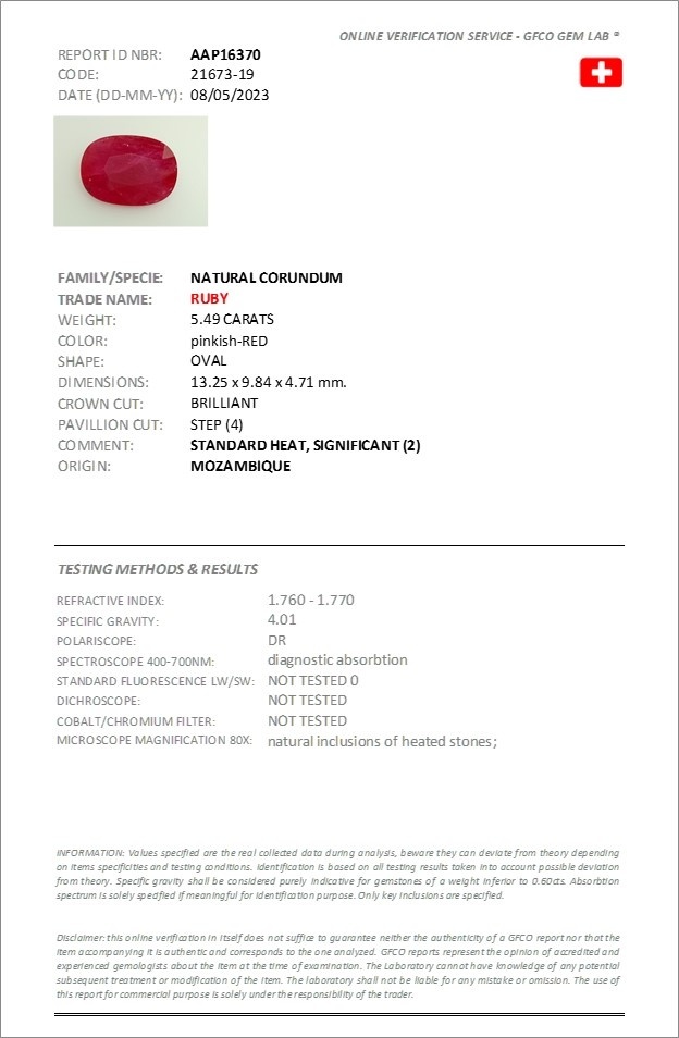 5.49 Ct. Pinkish Red Ruby from Mozambique