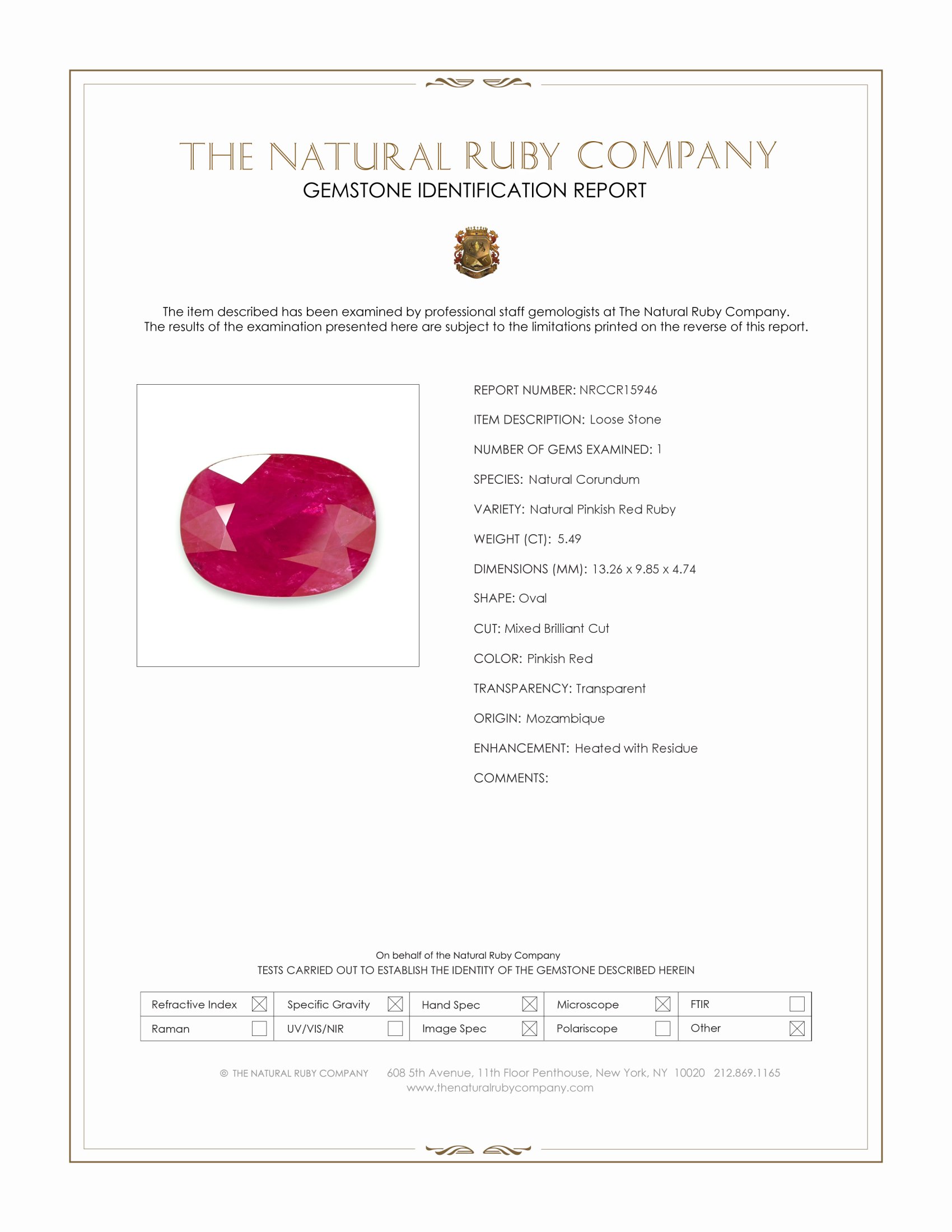 5.49 Ct. Pinkish Red Ruby from Mozambique