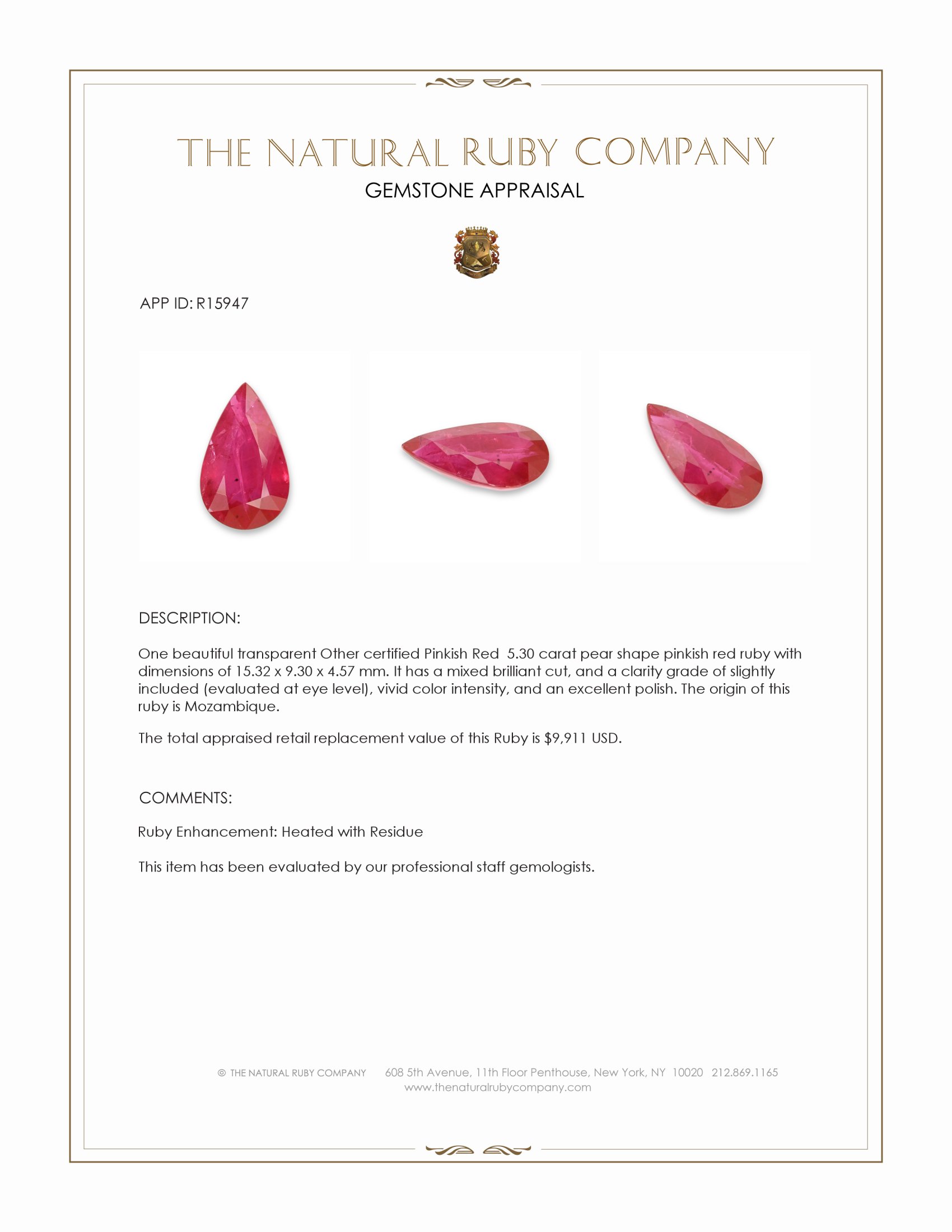 5.30 Ct. Pinkish Red Ruby from Mozambique